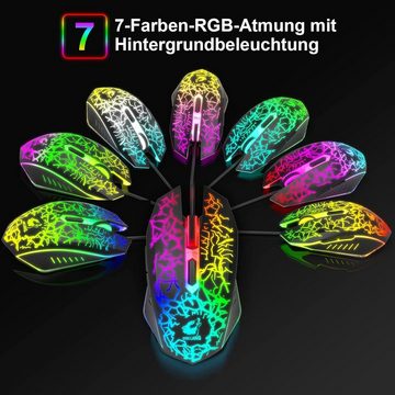 ZIYOU LANG QWERTZ Deutsches DE Layout Kabelgebundene Gaming Tastatur- und Maus-Set, LED-RGB-Hintergrundbeleuchtung 2400 DPI 6-Tasten-Maus Tastatur