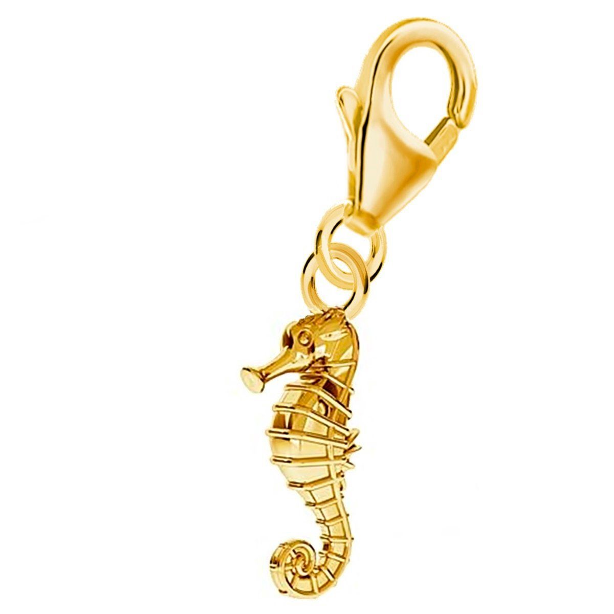 Goldene Hufeisen Charm-Einhänger Seepferd Karabiner Charm Anhänger für Bettelarmband 925 Silber (inkl. Etui), für Gliederarmband oder Halskette