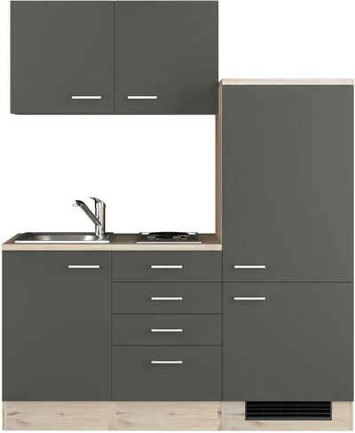 Flex-Well Küche Morena, Gesamtbreite 160 cm, mit Einbau-Kühlschrank, Kochfeld und Spüle, etc.
