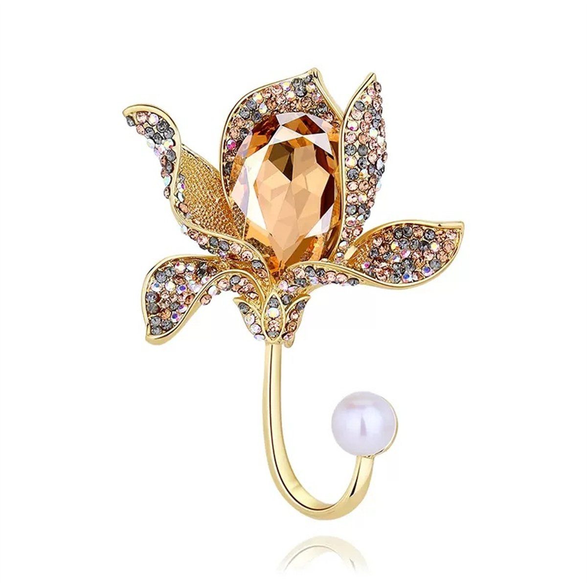 carefully selected Brosche Vintage-Brosche mit Kristall-Blumen-Orchideen-Perlen-Zirkon Gold