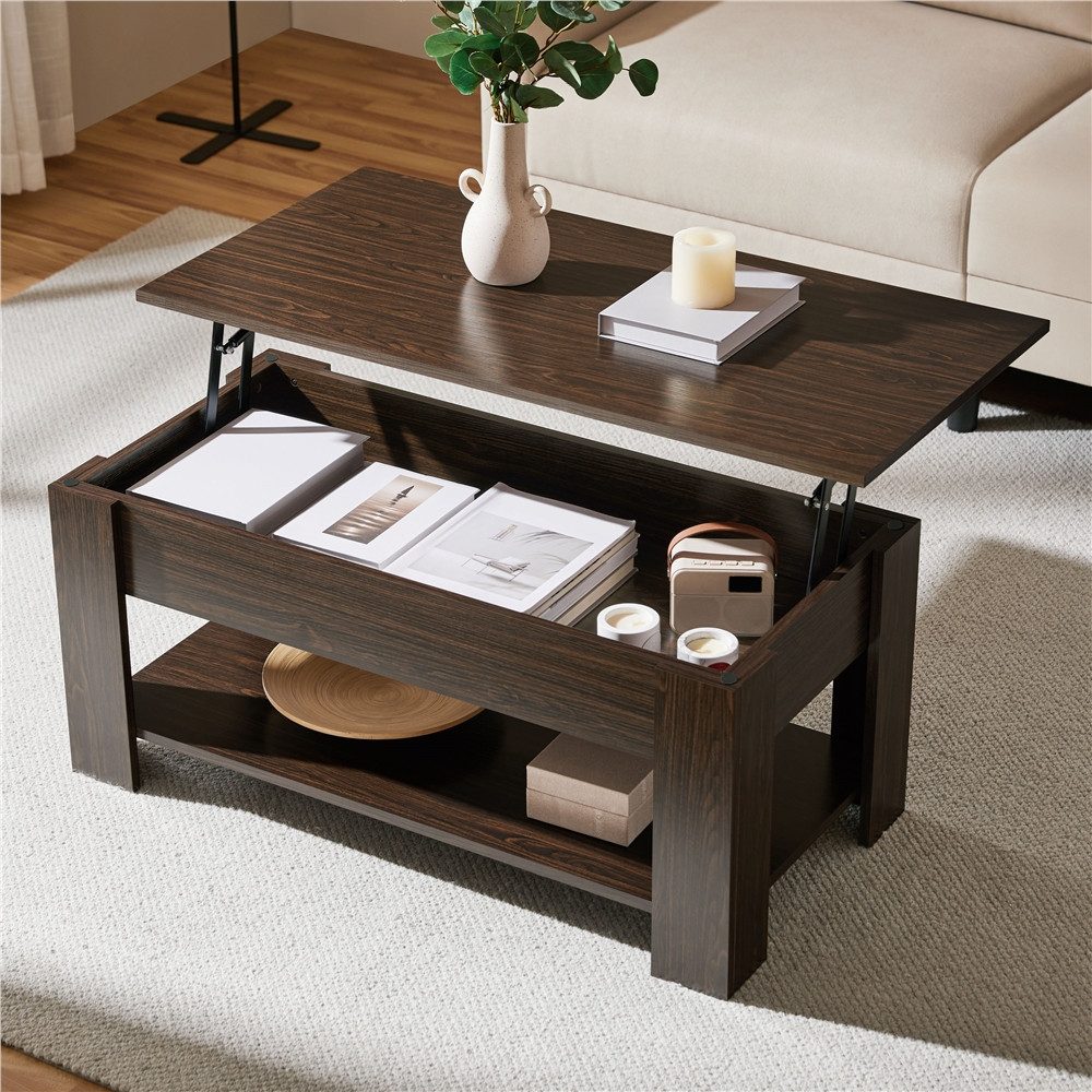 Yaheetech Couchtisch Höhenverstellbarer Kaffeetisch mit Verstecktem Staurau günstig online kaufen