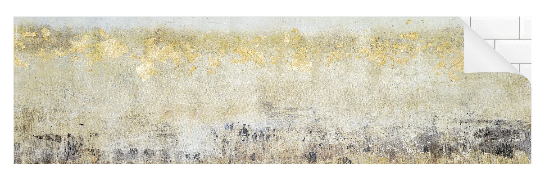 Bilderdepot24 Badrückwand weiss fugenlose Wandverkleidung Bad Abstrakt, (Hartfolie matt » Selbstklebend SMART 0,35 mm), wasserfestes Wandpaneel Goldene Farbfelder I
