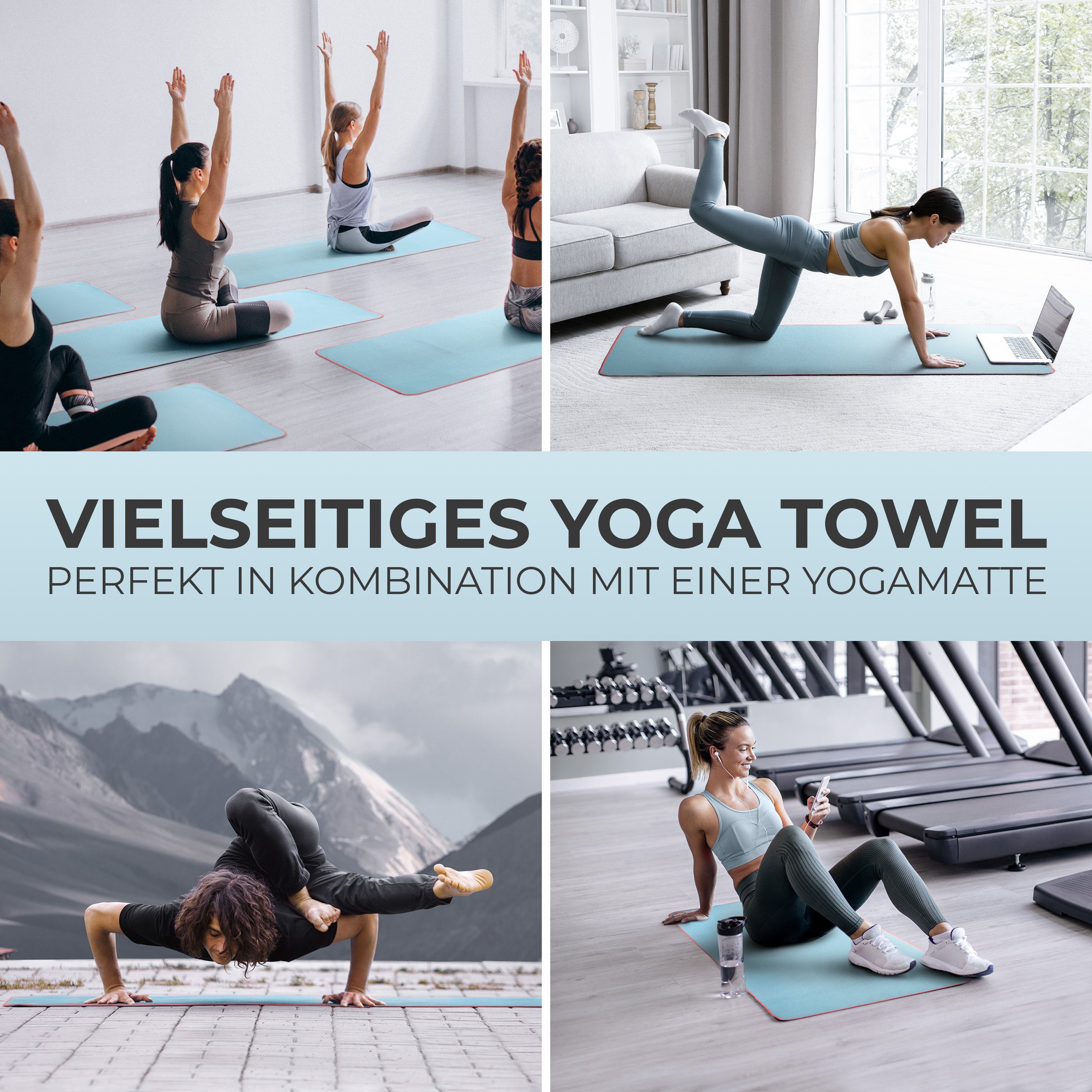 NirvanaShape Sporthandtuch Yoga Handtuch mit Antirutsch-Noppen, Yogatuch-Auflage für Yogamatte, Microfaser, +Yoga Einführungs eBook, Yogatuch-Auflage Saugstark, – Bild 5 von 5