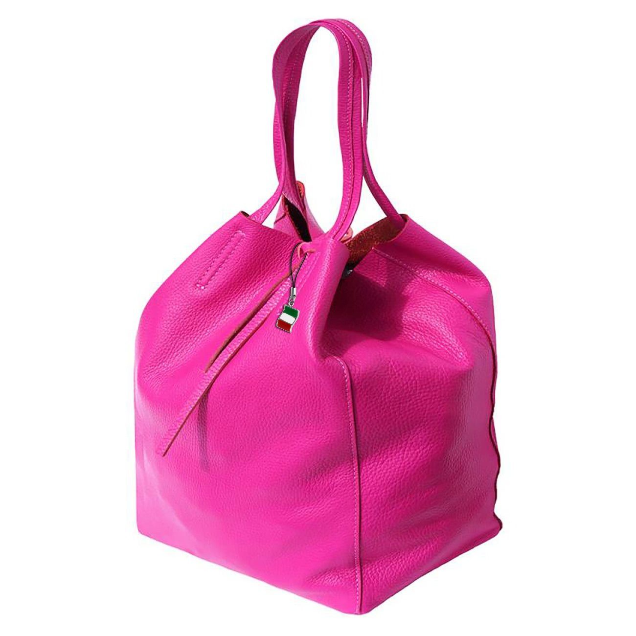 FLORENCE Schultertasche Florence ital. Echtleder Shopper pink (Schultertasche), Damen Leder Shopper, Schultertasche, pink ca. 30cm