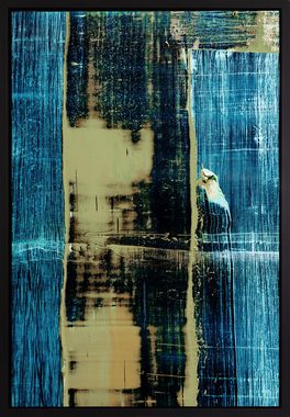 queence Leinwandbild Abstrakt Blau und Gold, Abstrakt, mit einem Schattenfugenrahmen veredelt