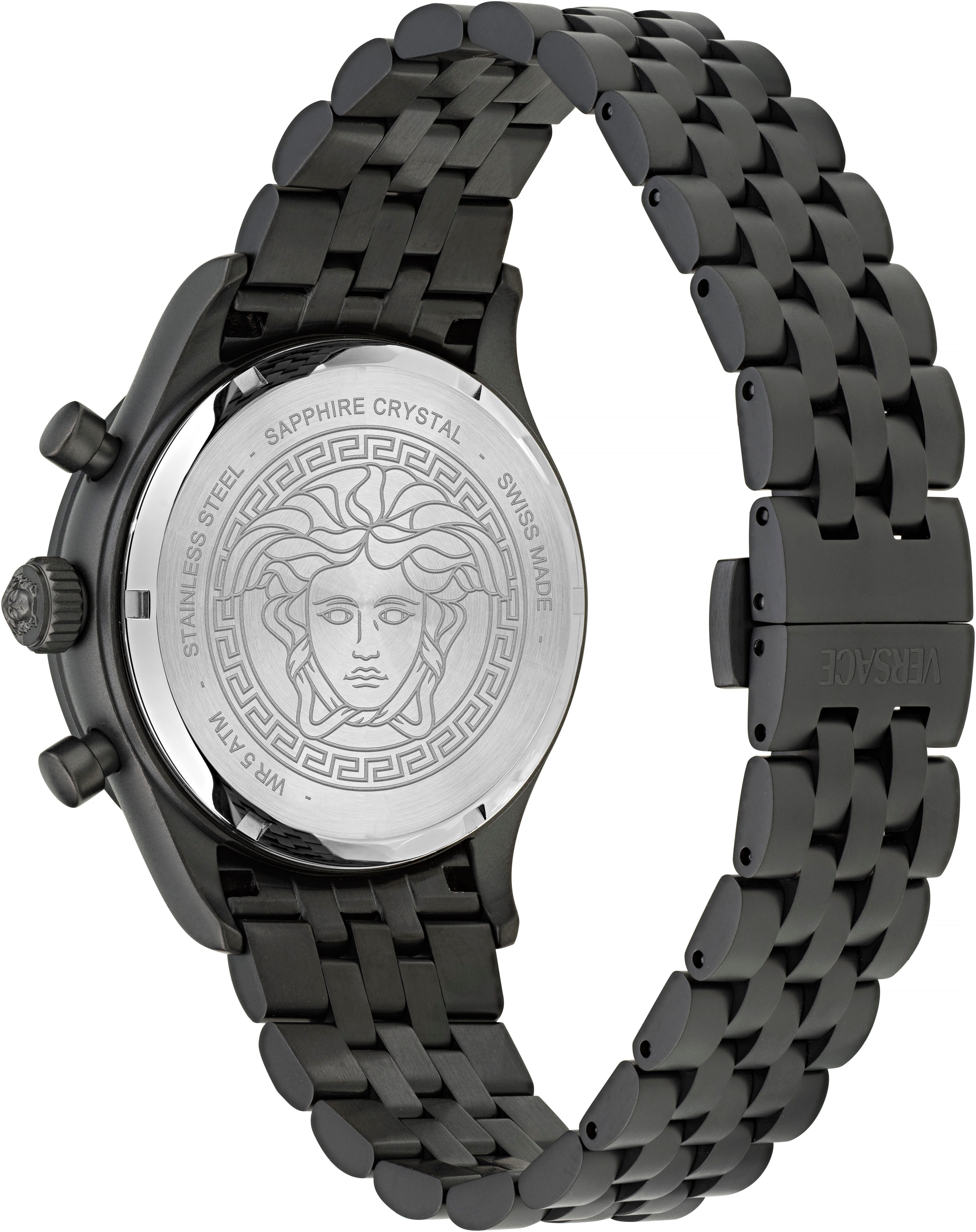 Versace Chronograph HELLENYIUM CHRONO PETITE VECFA0624, Quarzuhr, Armbanduhr, Herrenuhr,Swiss Made,Edelstahlband,Stoppfunktion