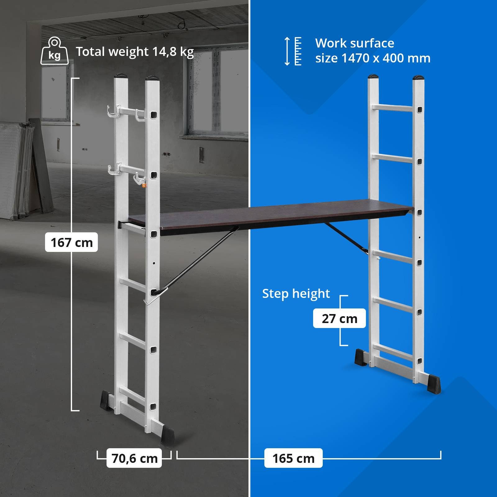 MSW 3-in-1 work scaffold, ladder scaffold, folding scaffold, multifunctional scaffold, aluminum scaffold
