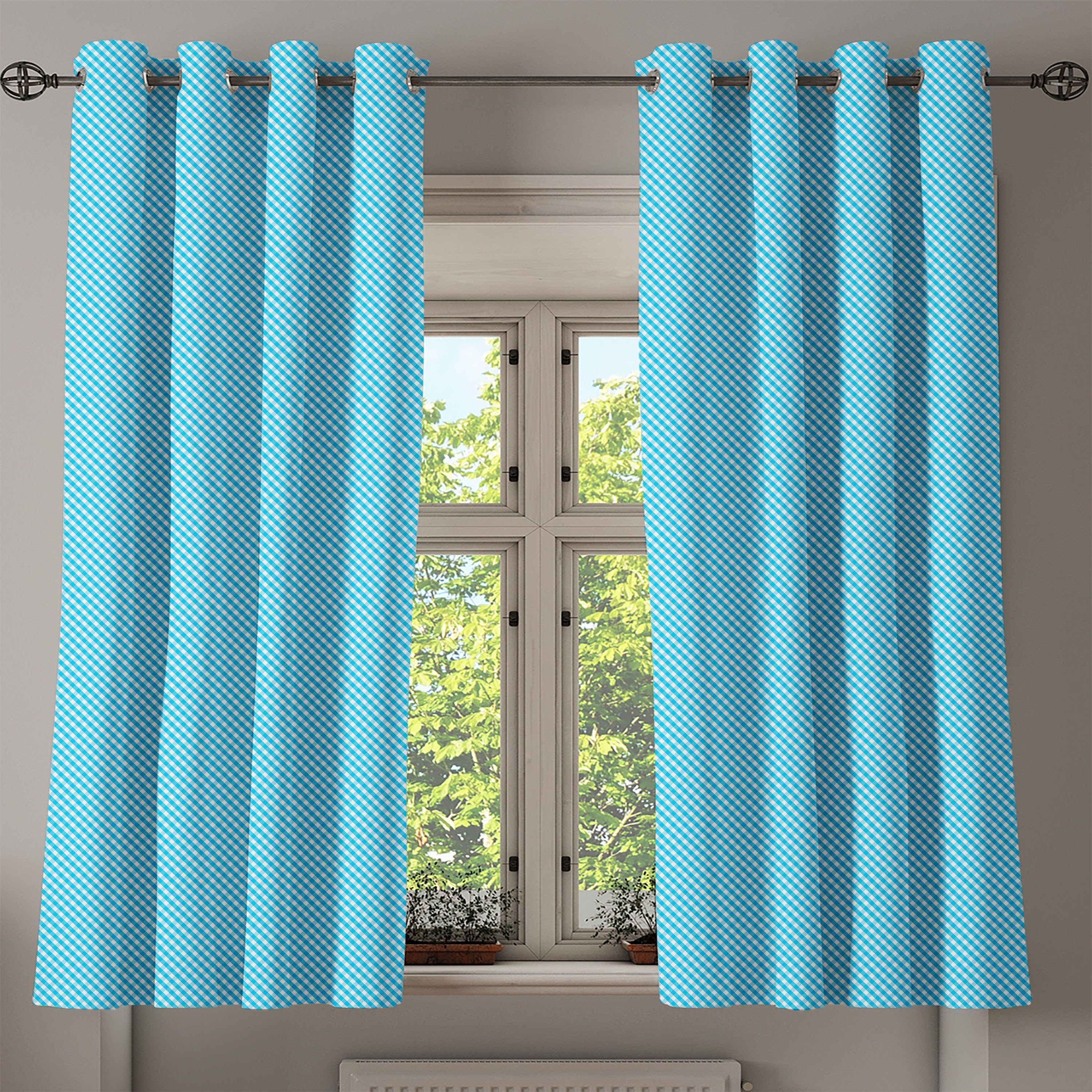 Aqua Gardine für Abakuhaus, Schlafzimmer Diagonal Dekorative Stripes 2-Panel-Fenstervorhänge Wohnzimmer, Kariert