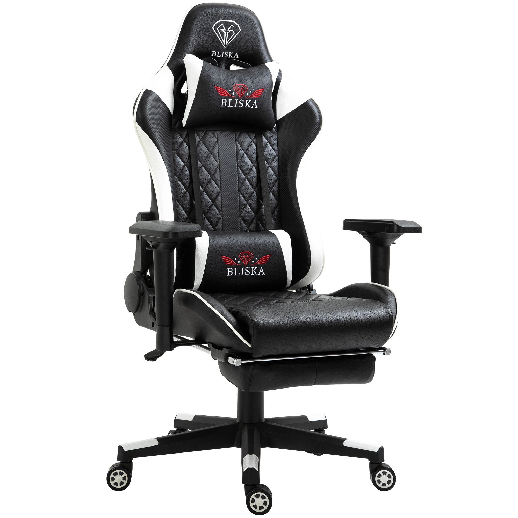 TRISENS Chefsessel Harold (1 Stück), Gaming Stuhl mit Fußstütze und 4D-Armlehnen Bürostuhl im Racing-Design Schwarz/Weiß