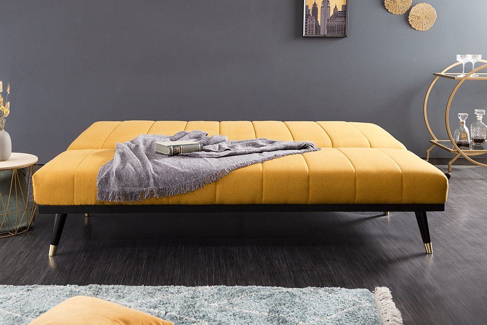 Einzelartikel · Schlafcouch PETIT mit BEAUTÉ · Wohnzimmer Design Stoff · · 3-Sitzer 180cm senfgelb, Retro 1 Bettfunktion Teile, riess-ambiente