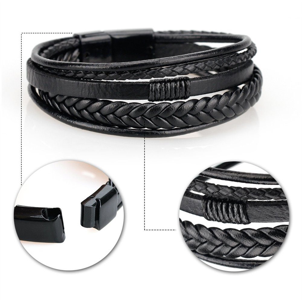 Mnöpf Braun Leder Männer Armbänder Edelstahl Armband Magnetschnalle Herren für Armband