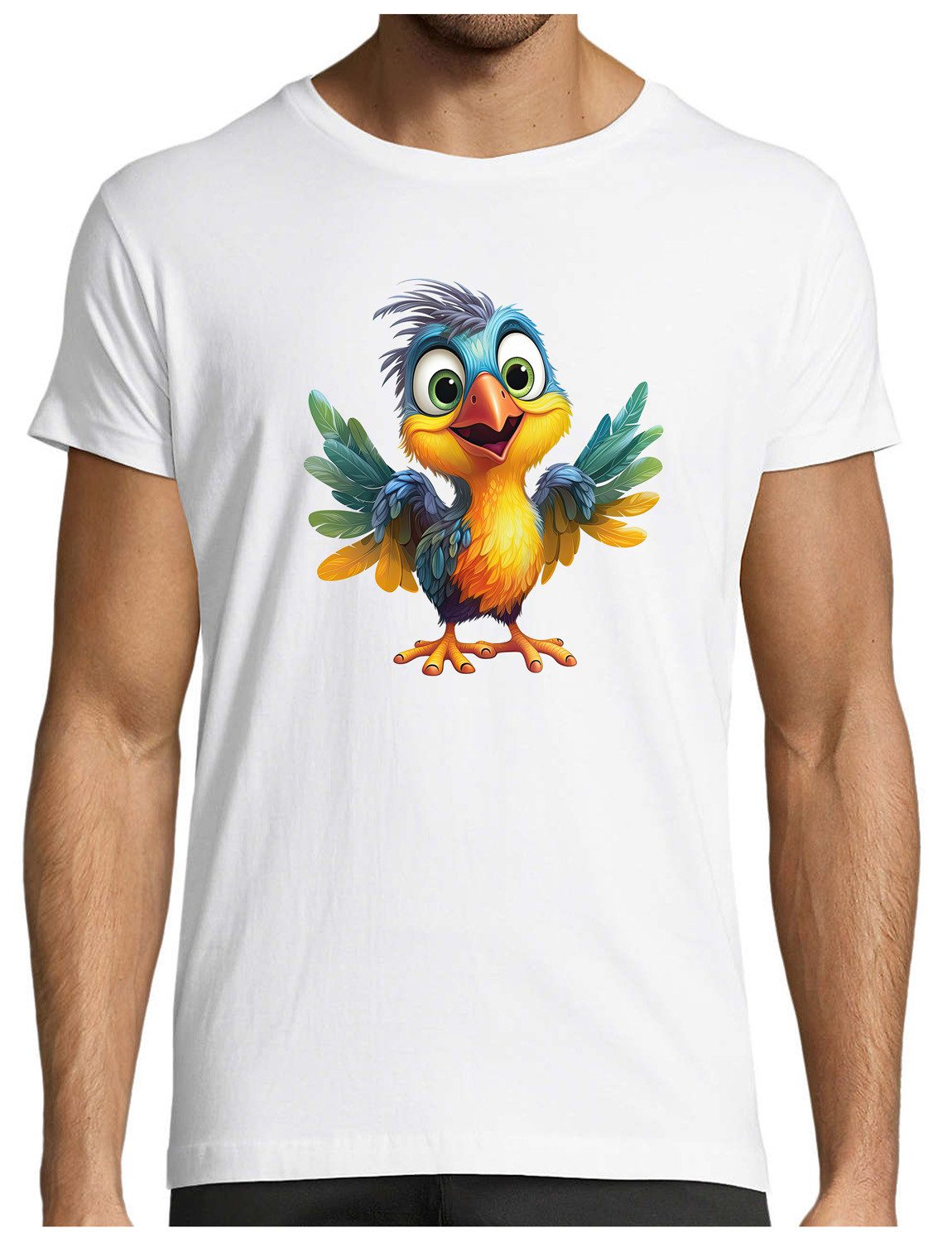 T-Shirt Herren Print Shirt - Cartoon bunter Paradies Vogel Brustprint