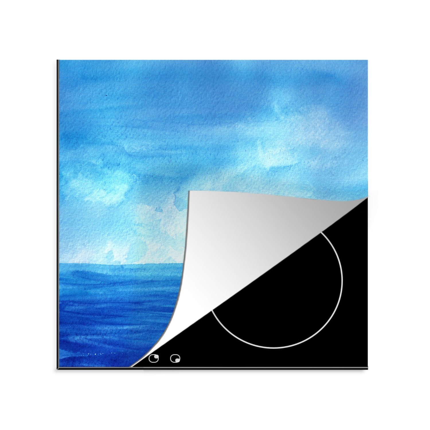 MuchoWow Herdblende-/Abdeckplatte Aquarell - Meer - Himmel, Vinyl, (1 tlg), 78x78 cm, Ceranfeldabdeckung, Arbeitsplatte für küche