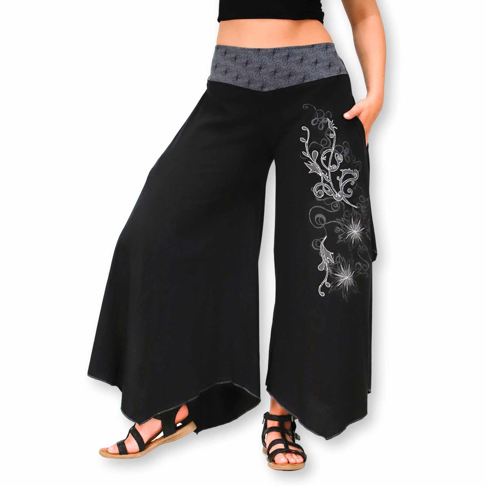 KUNST UND MAGIE Schlaghose Schlaghose Ibiza Syle Boho Strandhose Wellnesshose + Stickerei