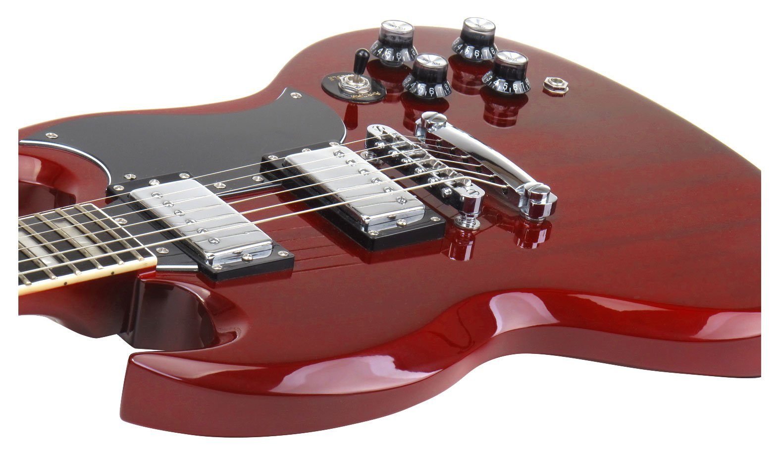 Rocktile E-Gitarre Pro S-Red E-Gitarre Heritage Cherry, Double Cut, Lindenholz Korpus