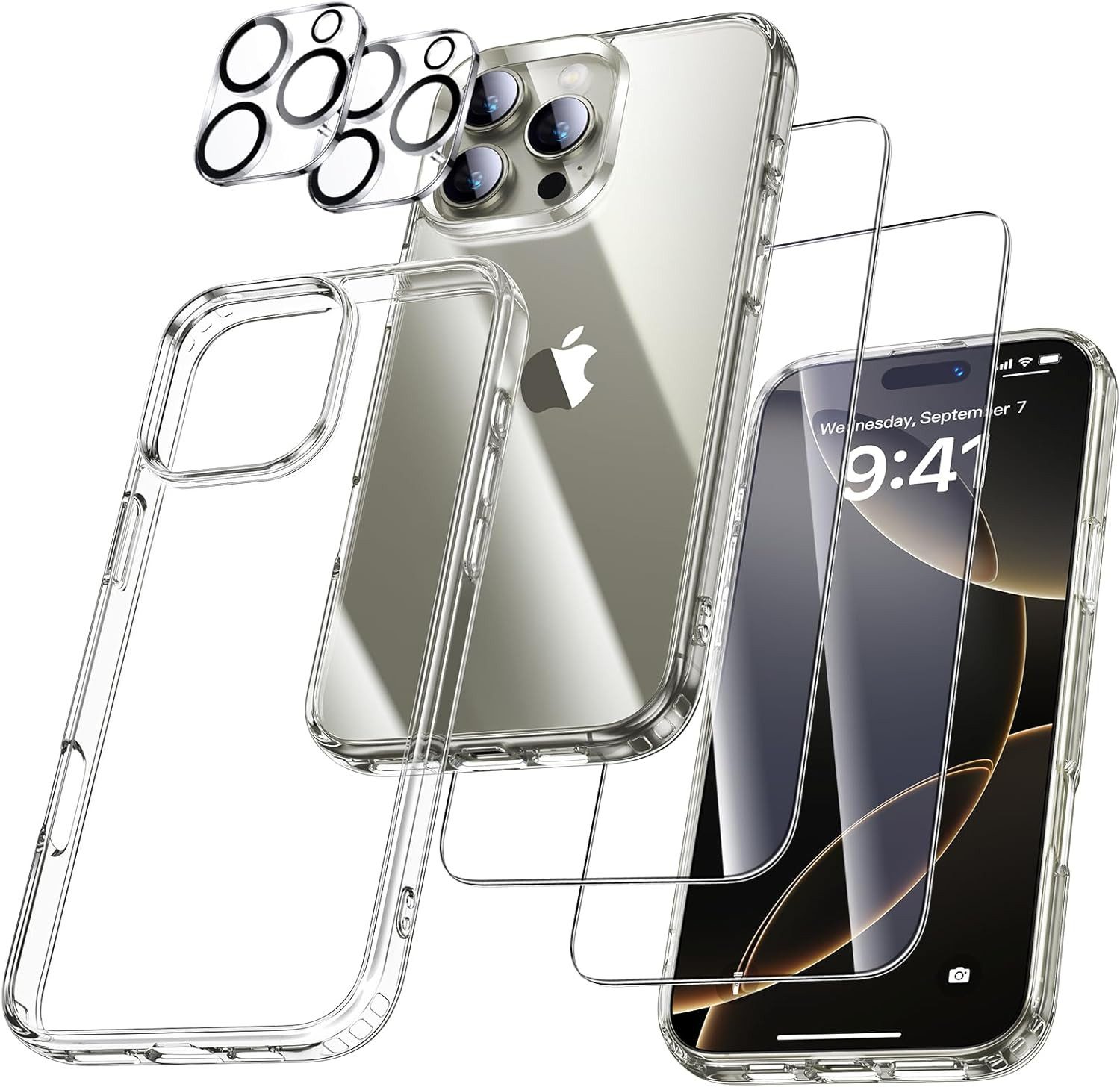 Displayschutzglas 5in1 Hülle für iPhone 16 Pro Max 2X Schutzglas 2X Kamera Panzerfolie
