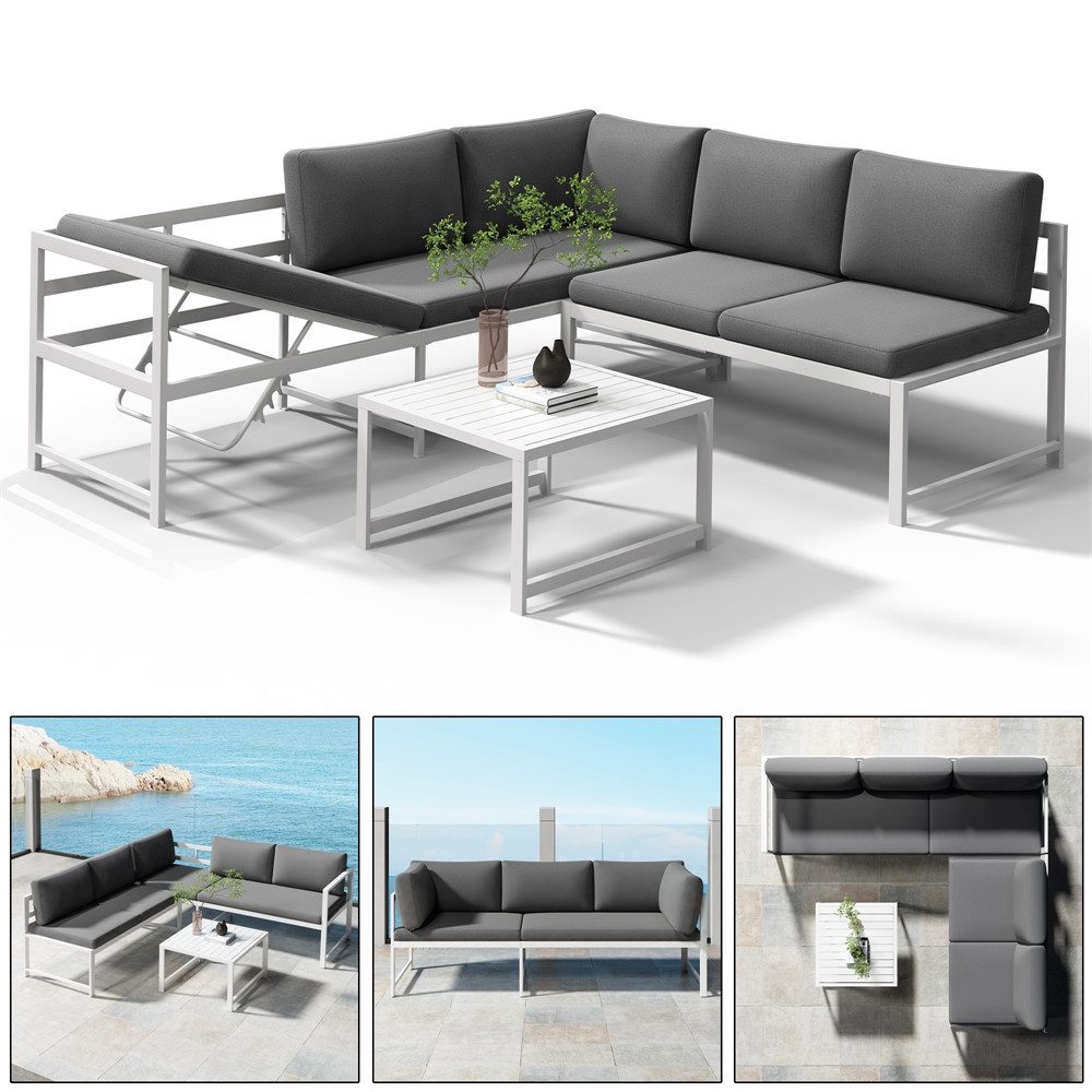 Melko Gartenlounge-Set Ecksofa Liegefunktion Aluminium Sitzgruppe günstig online kaufen