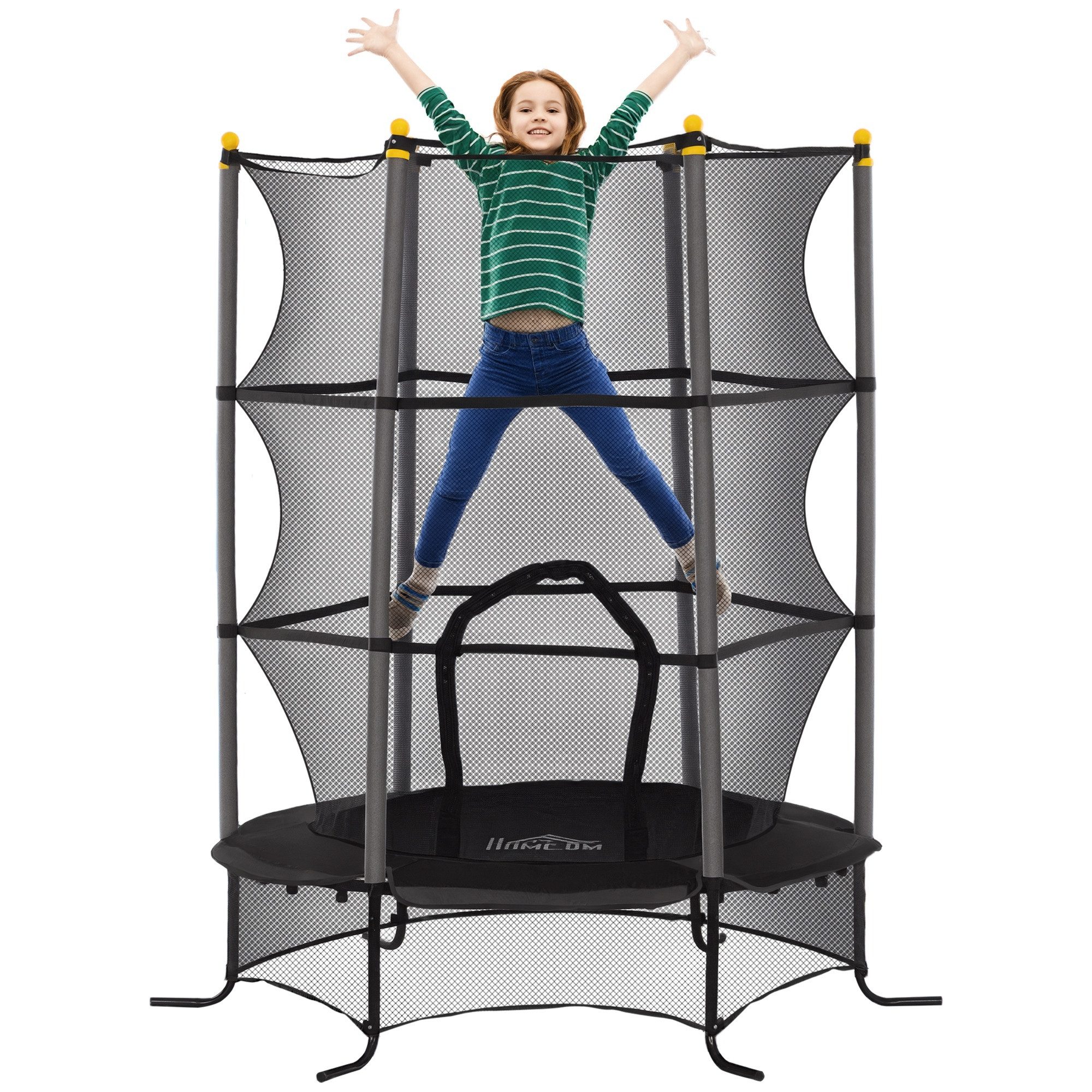 HOMCOM Kindertrampolin Trampolin mit Sicherheitsnetz, Randabdeckung, Gartentrampolin, Ø 163 cm, (Indoor Trampolin, 1 tlg., Trampolin), für Kinder 3-10 Jahre, bis 50 kg belastbar, Schwarz