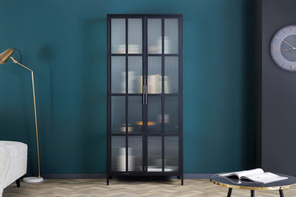 riess-ambiente Vitrine DURA STEEL 180cm schwarz - Metall, Riffelglas, 4 Fächer (Einzelartikel, 1-St) Industrial Design & Glastüren – ideal für Geschirr & Deko im Esszimmer