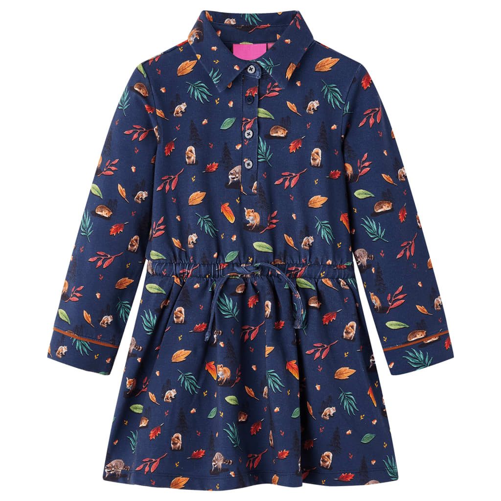 vidaXL Druckkleid Kinderkleid mit Langen Ärmeln Marineblau 116