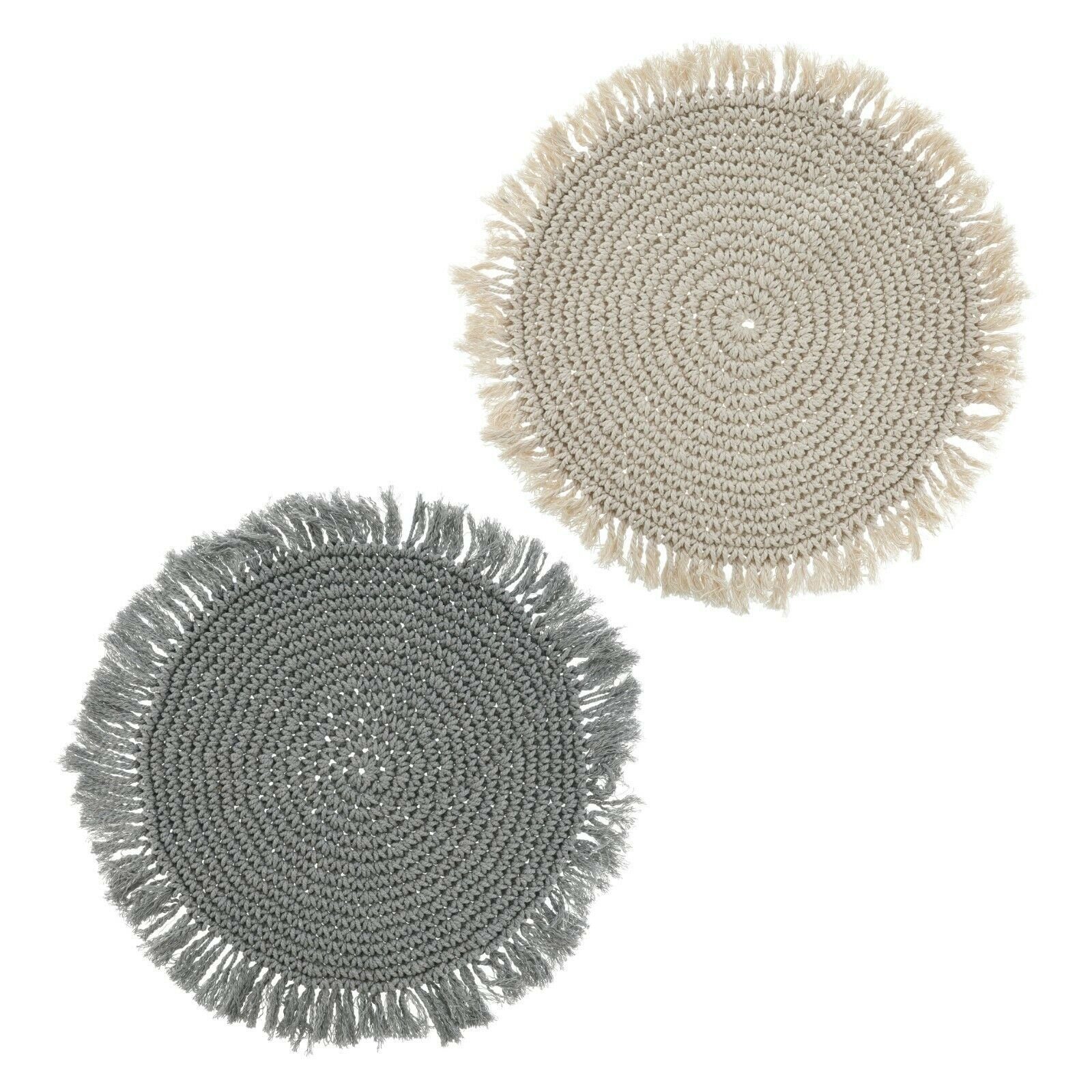 Platzset Tischset Makramee Platzset Tischdeko rund boho Deko creme grau 38 cm