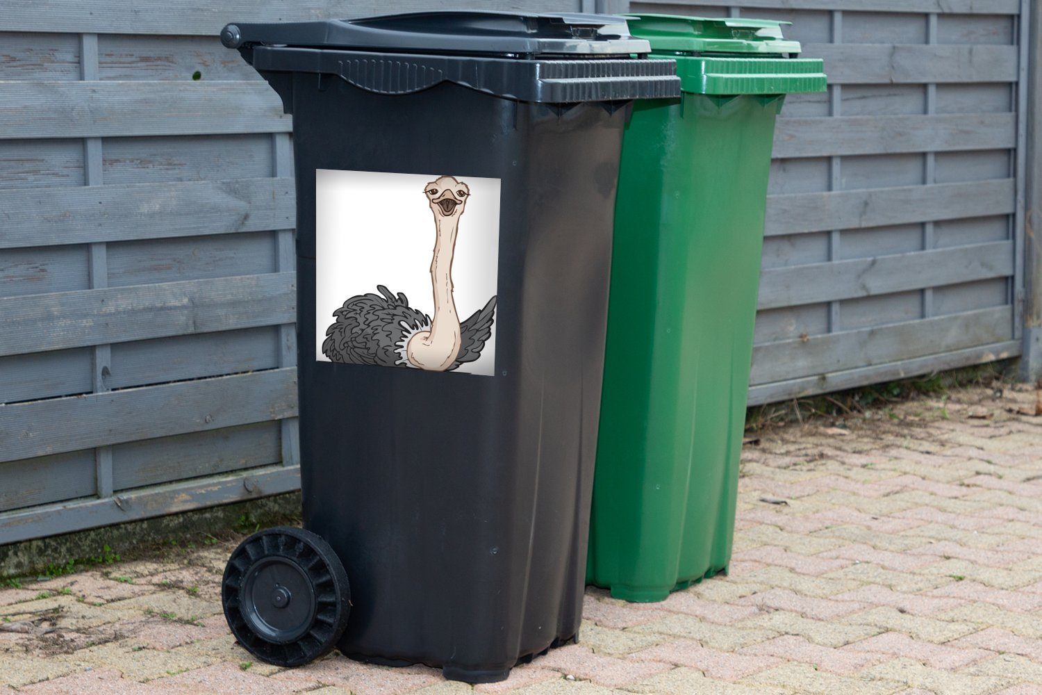 Abfalbehälter eines Mülleimer-aufkleber, Container, (1 Wandsticker Straußes Illustration glücklichen Sticker, MuchoWow St), Mülltonne,