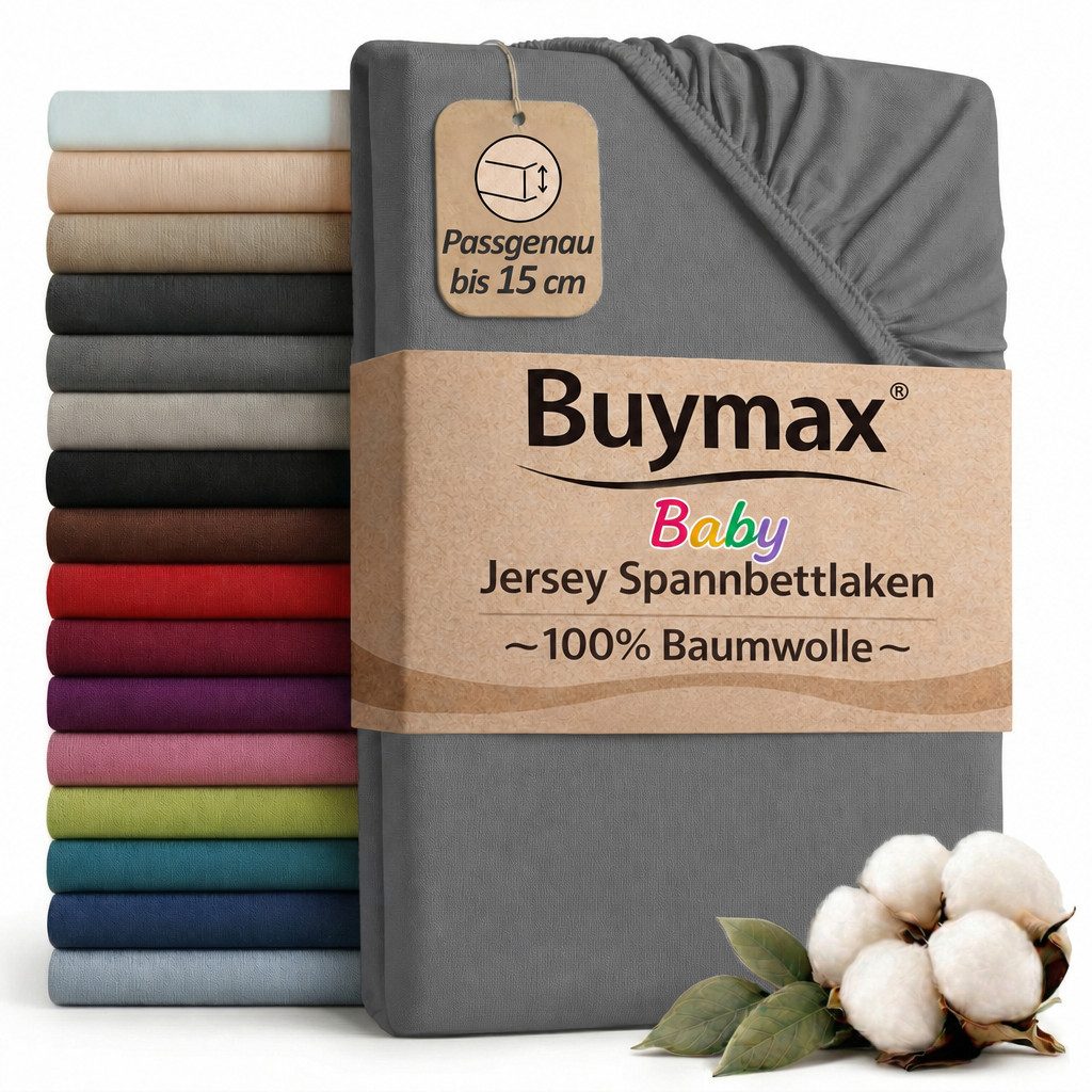 Buymax Spannbettlaken Babybett Kinderbett 60x120cm 70x140cm, Jersey 100% Baumwolle, Gummizug: Rundumgummi, (1 Stück), bis 15 cm Matratzenhöhe, weich, atmungsaktiv, hautfreundlich