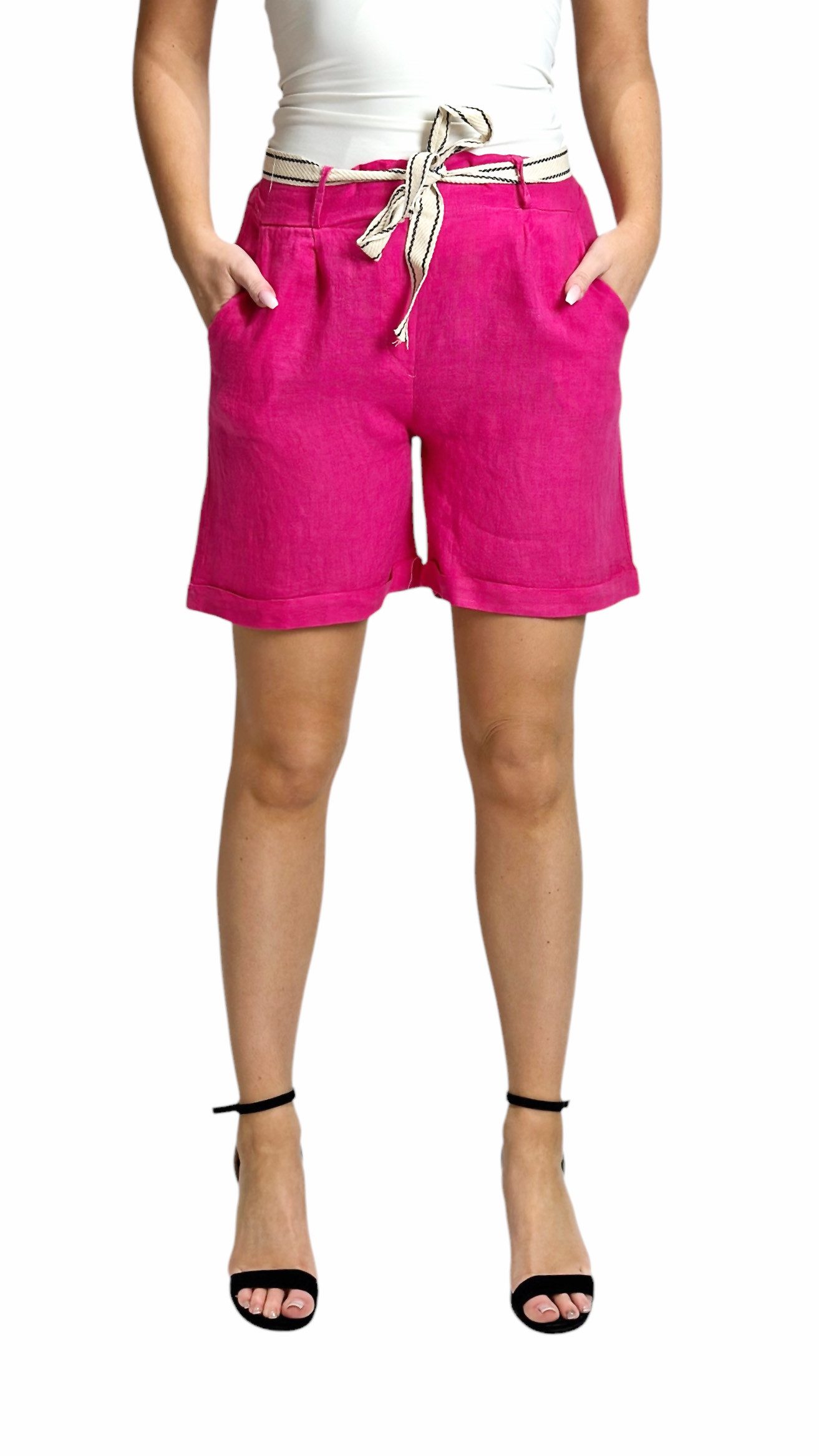 Mississhop Leinenhose Bermuda 100% Leinen Shorts mit Stoffgürtel M.357, Gr. 34-36