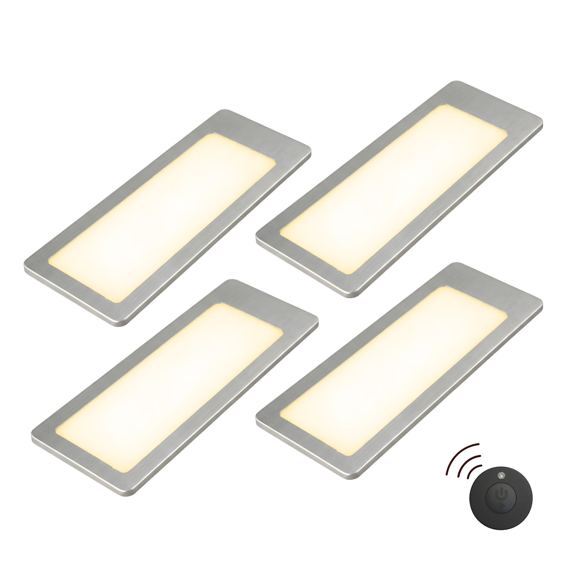 kalb LED Unterbauleuchte TooFlatXL Unterbauleuchten 1-4Set Funkschalter 12V Plug&Play Edelstahl, 4er Set warmweiß, LED, Warmweiß
