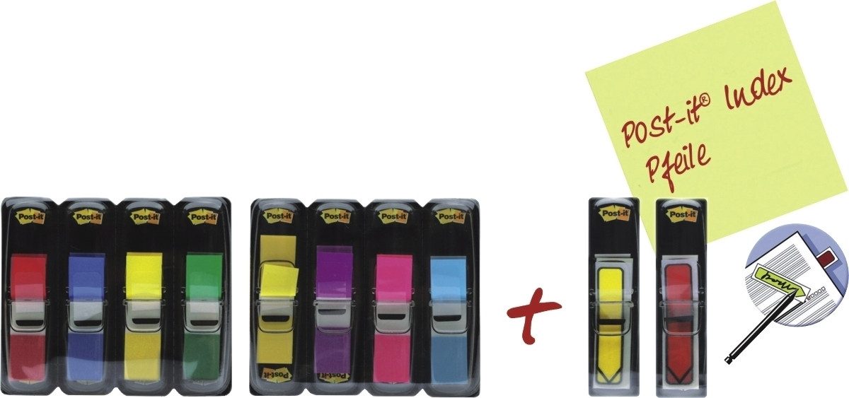 Post-it Notes Haftnotizblock Index Promotion Pack Index-Mini in 8 Farben + Index-Pfeile in rot