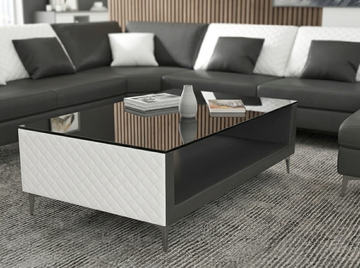 Xlmoebel Stehtisch Moderner Wohnzimmertisch aus schwarzem Kunstleder im Design, Made in Europa