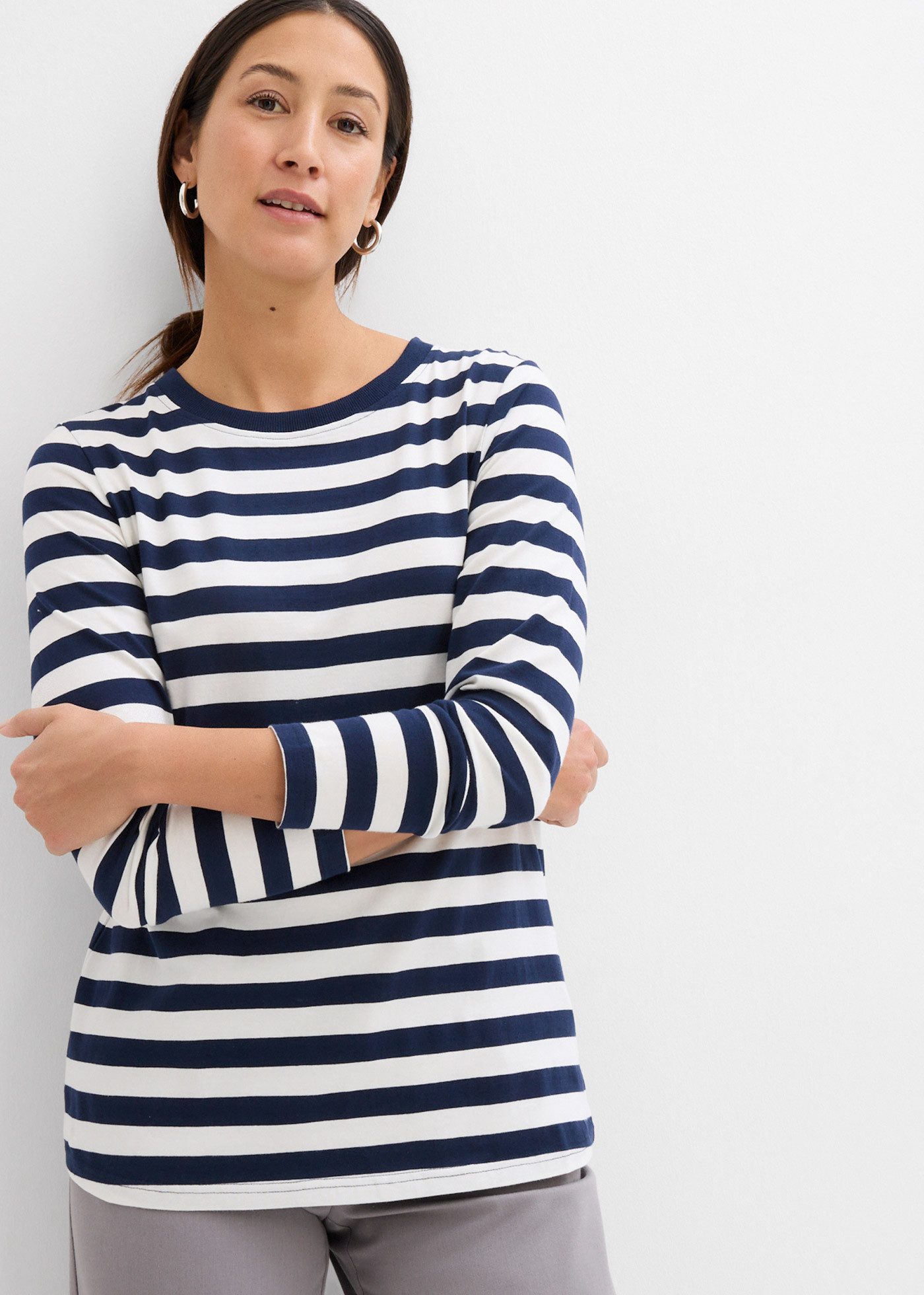 bonprix Langarmshirt Langarm, Ringel, aus reiner Baumwolle