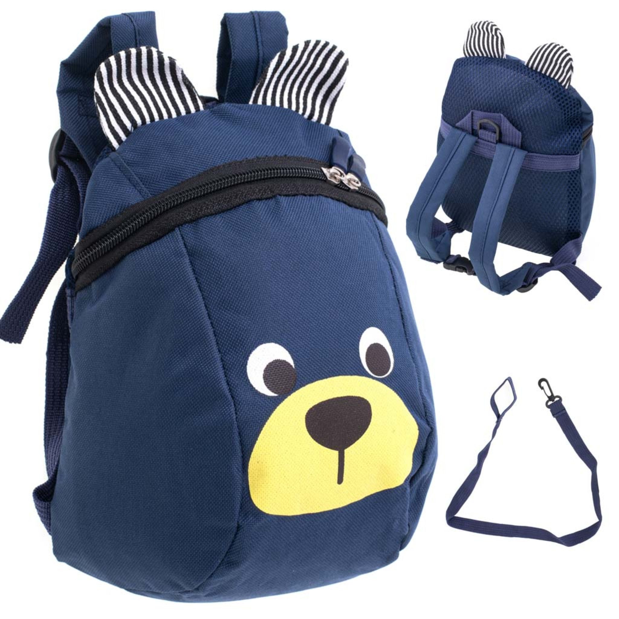 Ikonka Kinderrucksack Kinderrucksack Teddybär mit Sicherheitsleine Kindergarten Blau Pink (Kinderrucksack mit Sicherheitsleine für Kindergarten und Ausflüge, Rucksack mit Leine Hauptfach Reißverschluss verstellbare Gurte), Weiches Material kompakt verstel