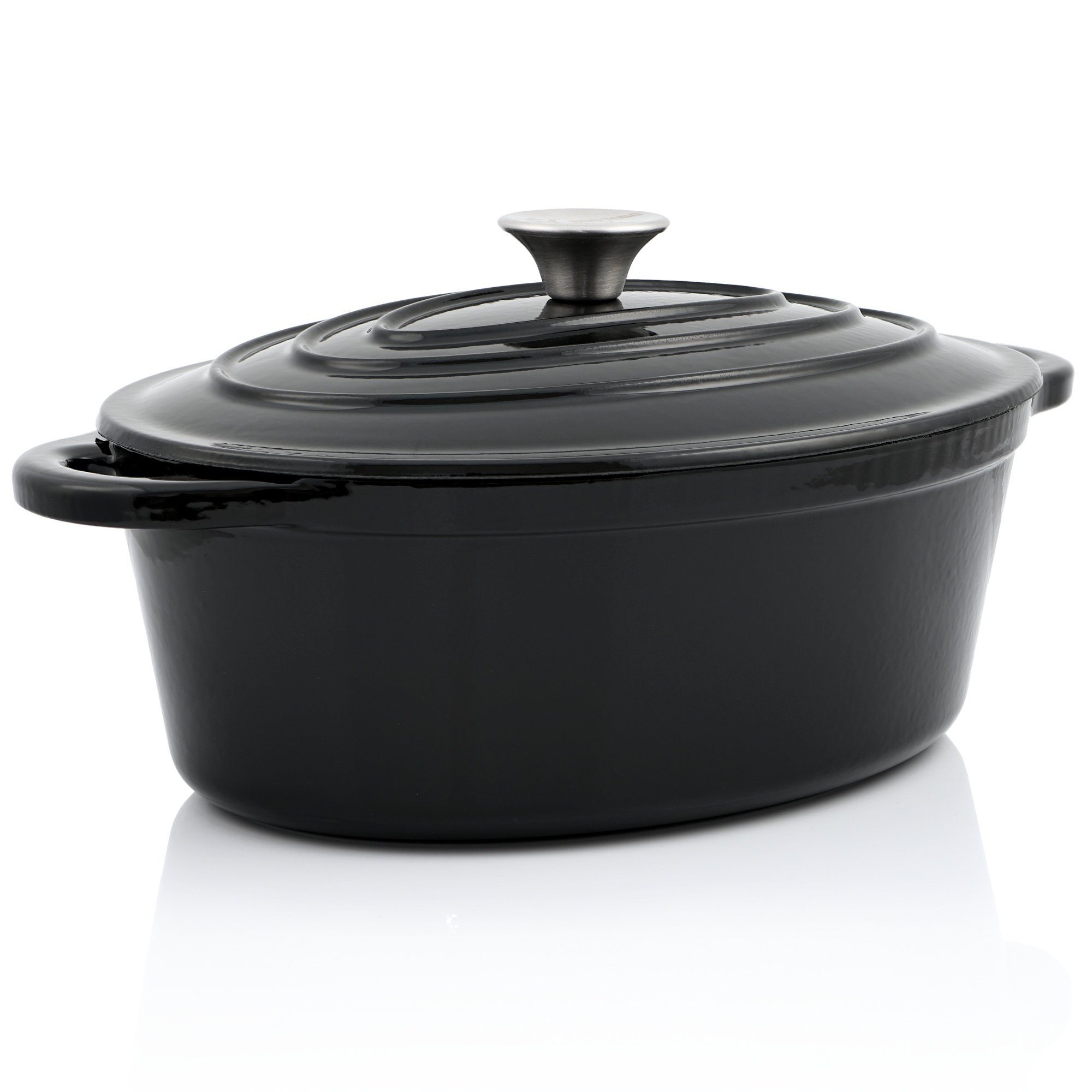 Cocotte, Gusseisen 4,3l, Bräter oval, emailliert, BBQ-Toro Gusseisen Gusseisen schwarz, Bräter