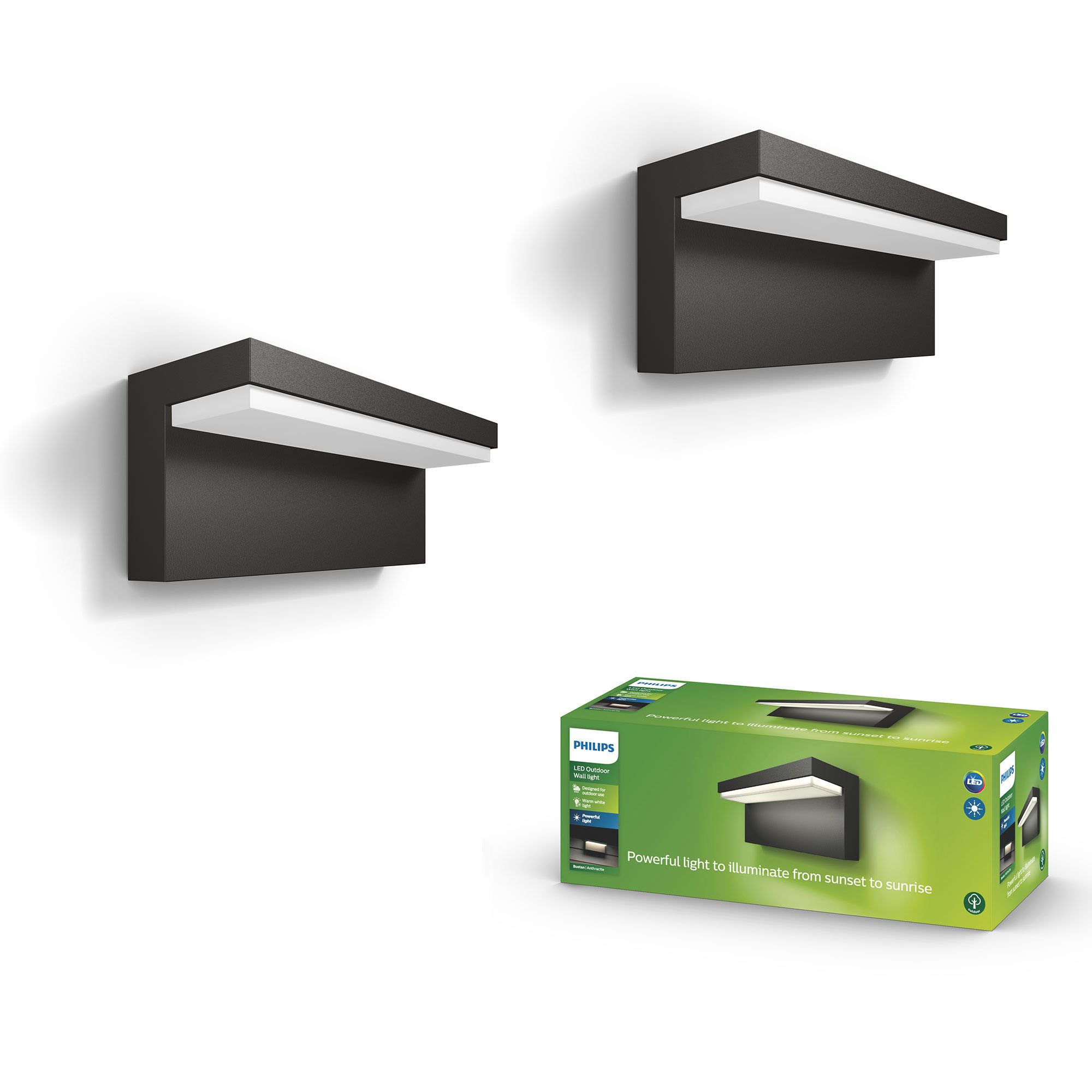 Philips LED Außen-Wandleuchte 2er Pack myGarden LED Bustan, LED fest integriert, Warmweiß, 1000 Lumen, Anthrazit