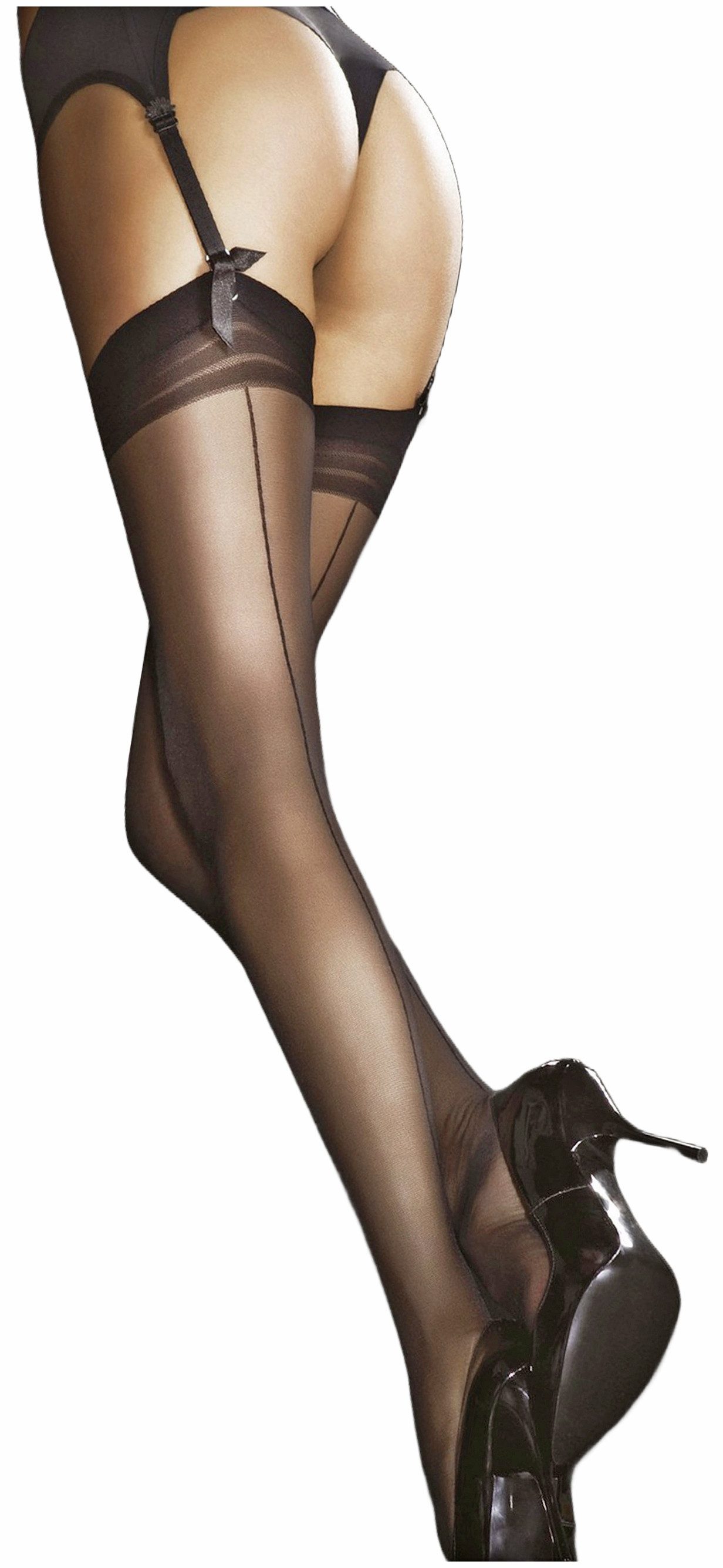 Fiore Strapsstrümpfe Sensual (Packung, 1-Paar, 1 Paar) elegante Strapsstümpfe 20DEN mit rückwärtiger Naht und Streifenmuster