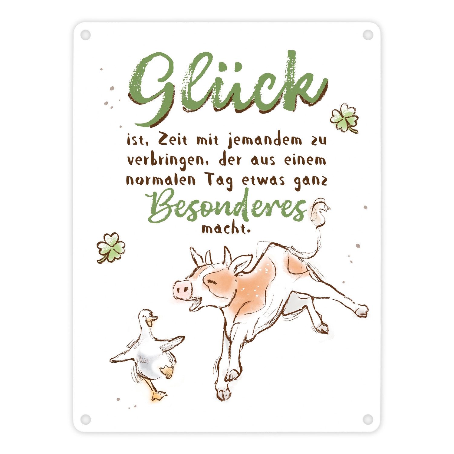 Metallschild Kuh und Gans Metallschild in 15x20 cm mit Spruch Glück ist besondere