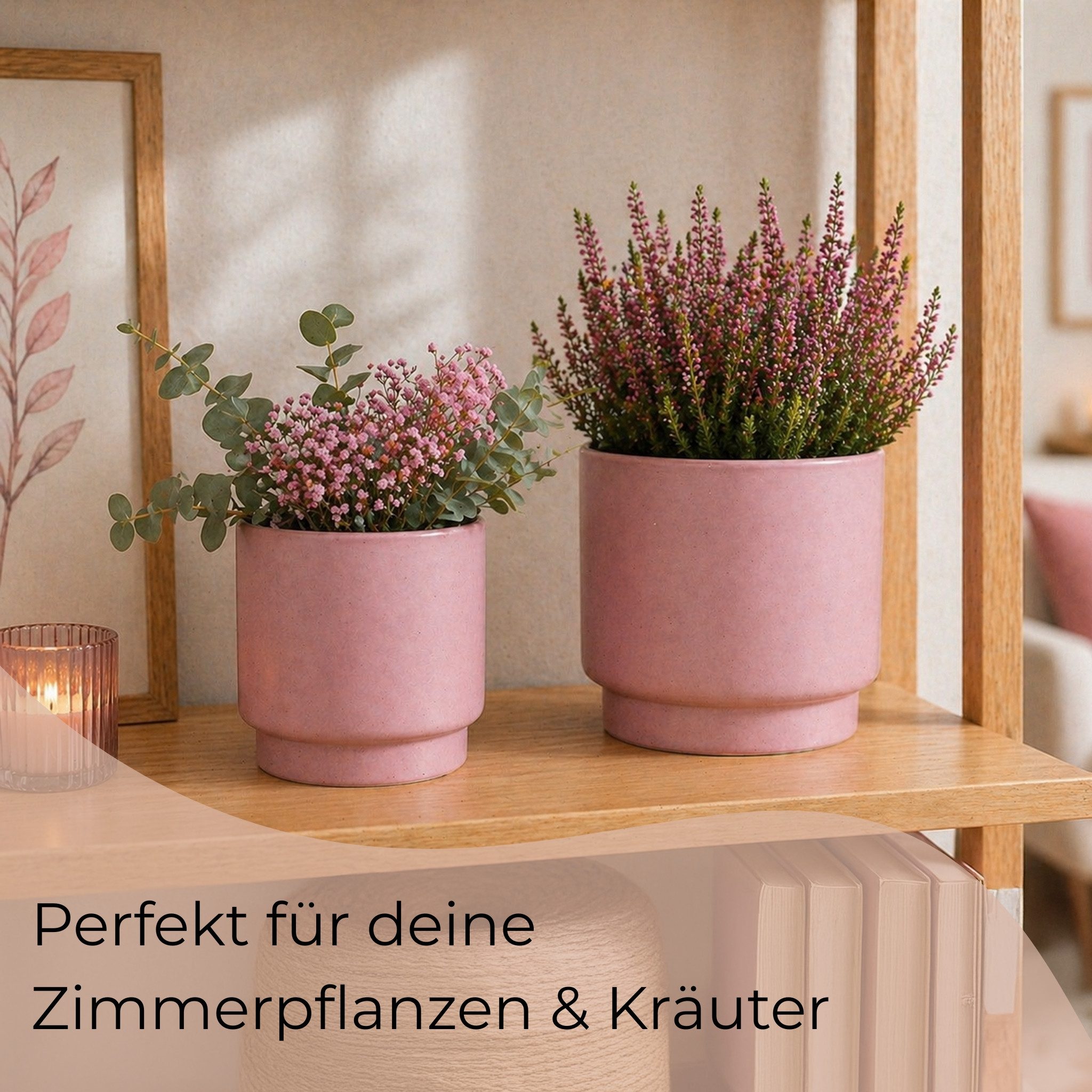matches21 HOME & HOBBY Blumentopf Übertöpfe in Ø 10,5 cm, Blumentöpfe in Altrosa im 2er Set (2 St), Blumenübertöpfe aus Keramik für Zimmerpflanzen – Bild 4 von 5