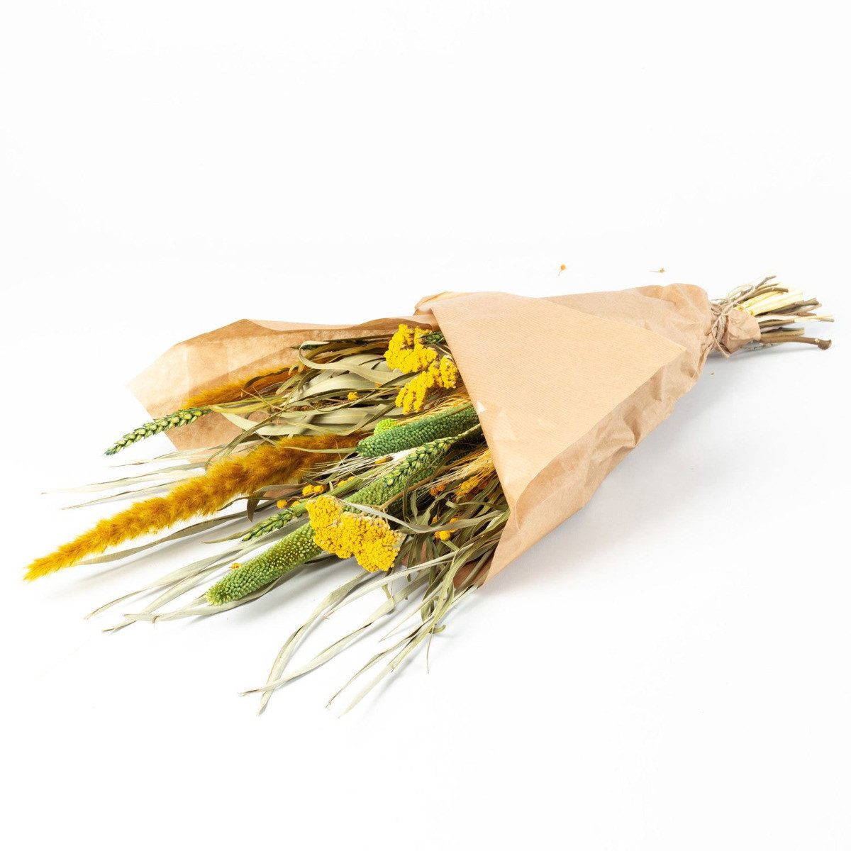 Trockenblume Trockenblumenstrauß Eleanor mit Rispen, gelb-grün, 65 cm, Ø14 cm, artplants, Höhe 65.0 cm