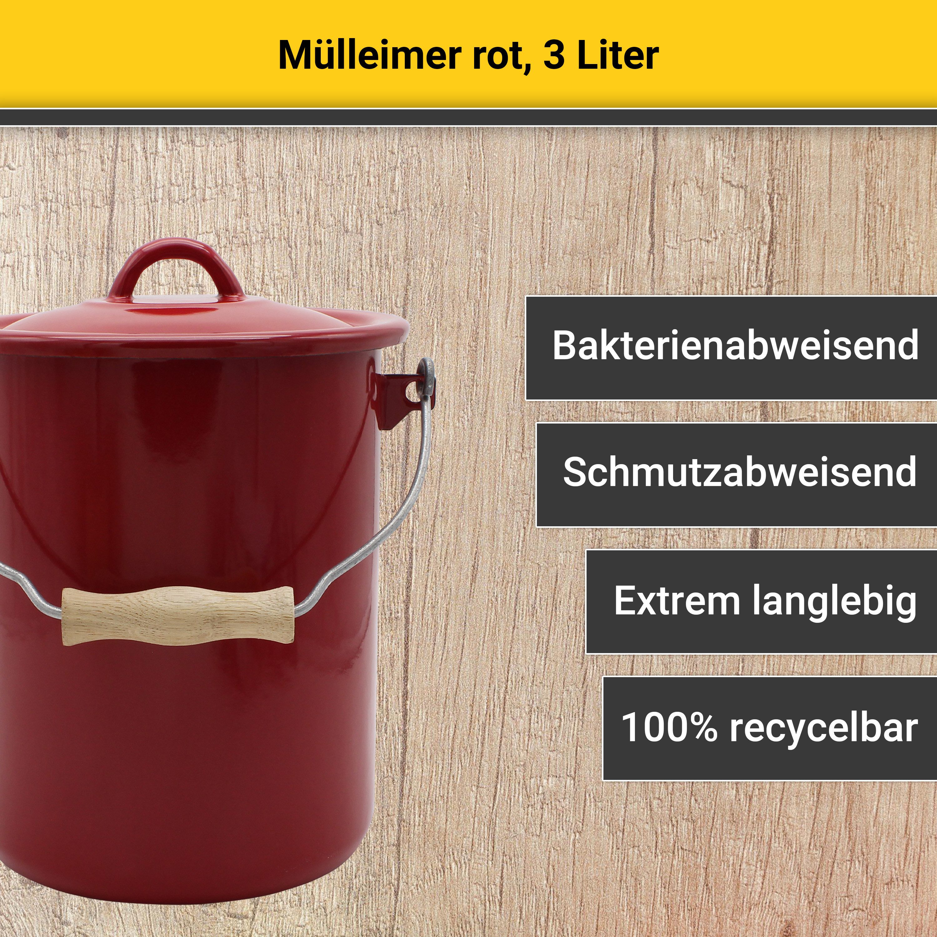 Krüger Mülleimer Emaille-Eimer mit Deckel Serie Rio, schnitt- / kratzfeste Oberfläche, bakterienabweisend, extrem langlebig