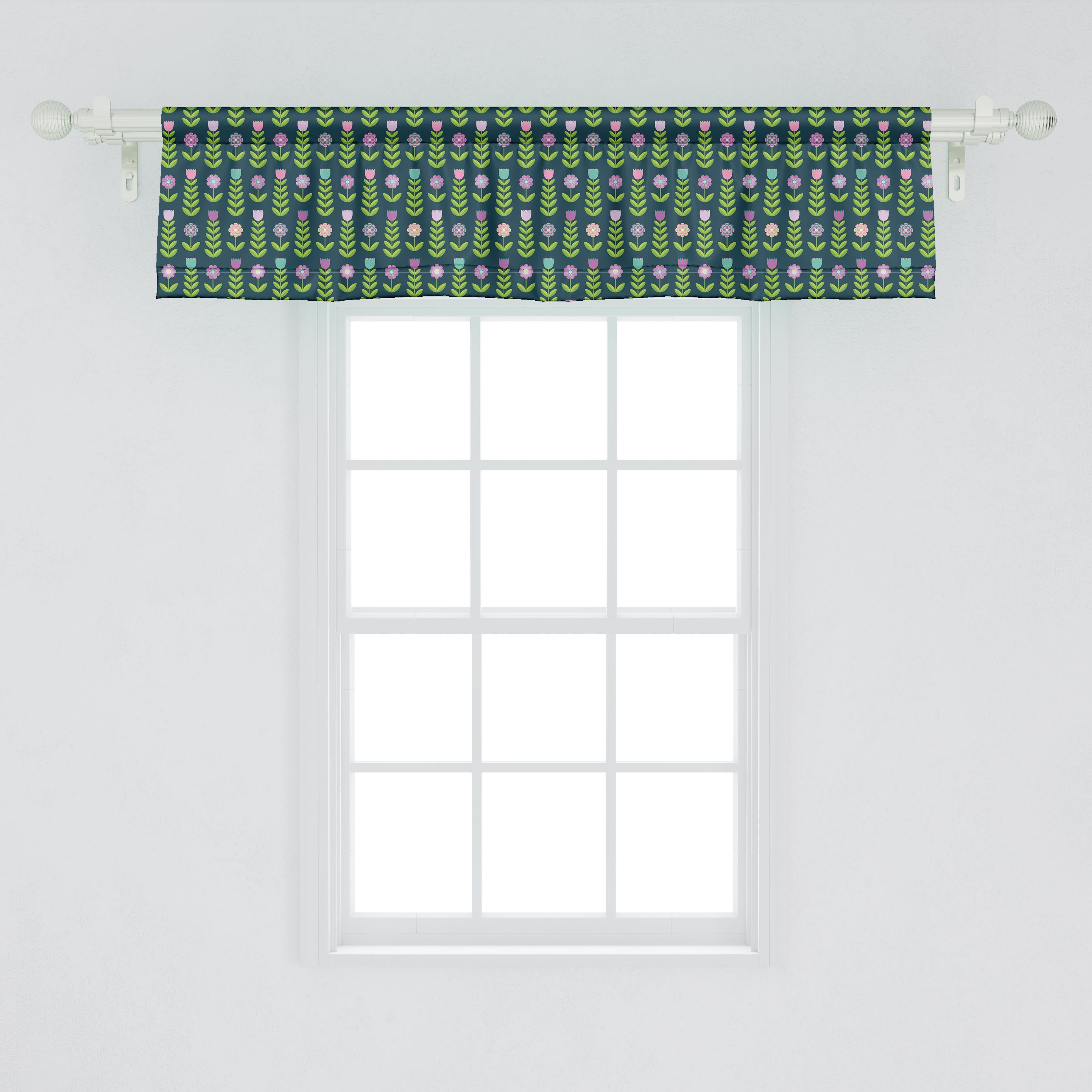 Dekor mit Blumen Schlafzimmer Volant Grafische Microfaser, Vorhang für Abakuhaus, Blumen Scheibengardine Geometrische Stangentasche, Küche
