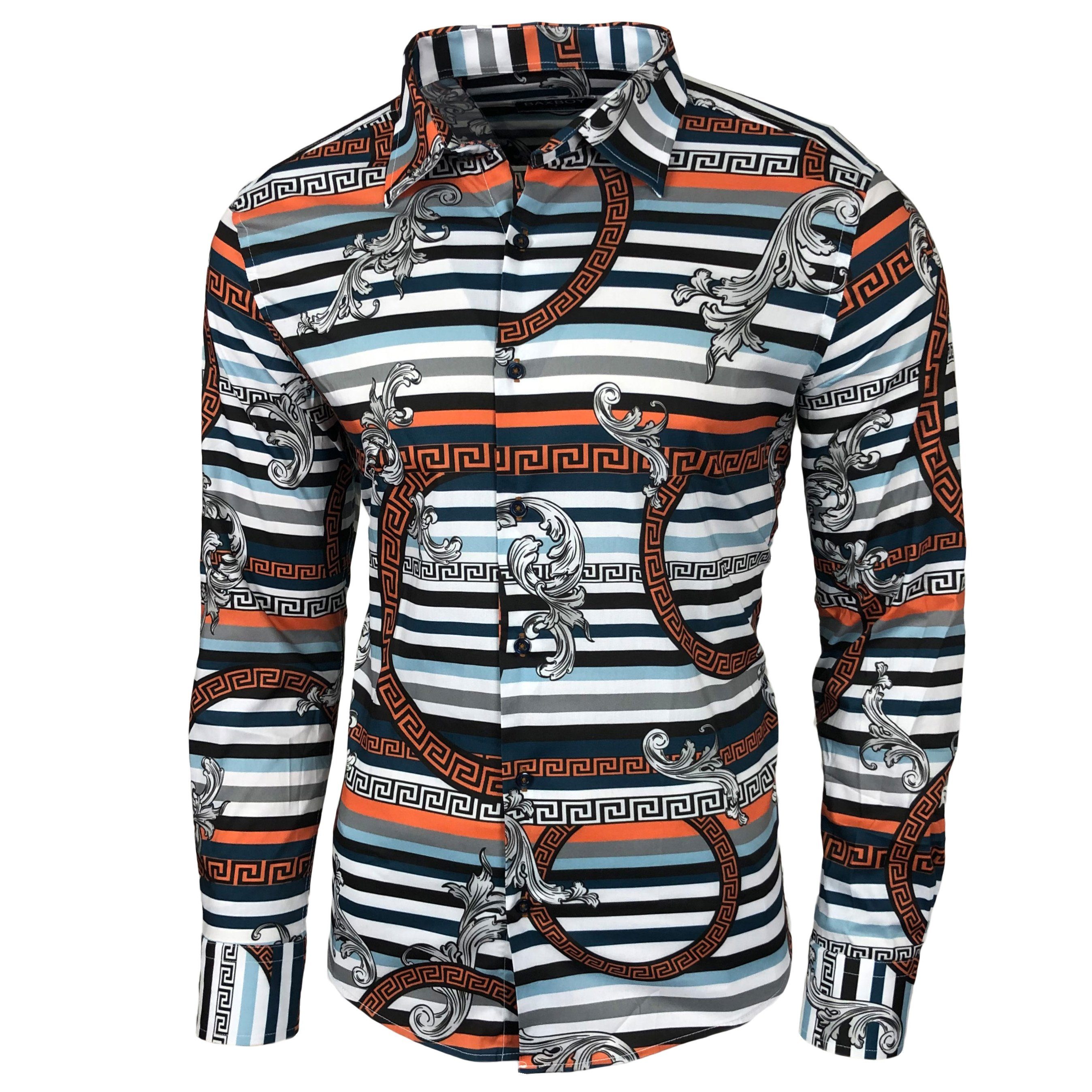 Langarmhemd Baxboy Herren Hemd Freizeitshemd Langarm Blumen Casual Shirt