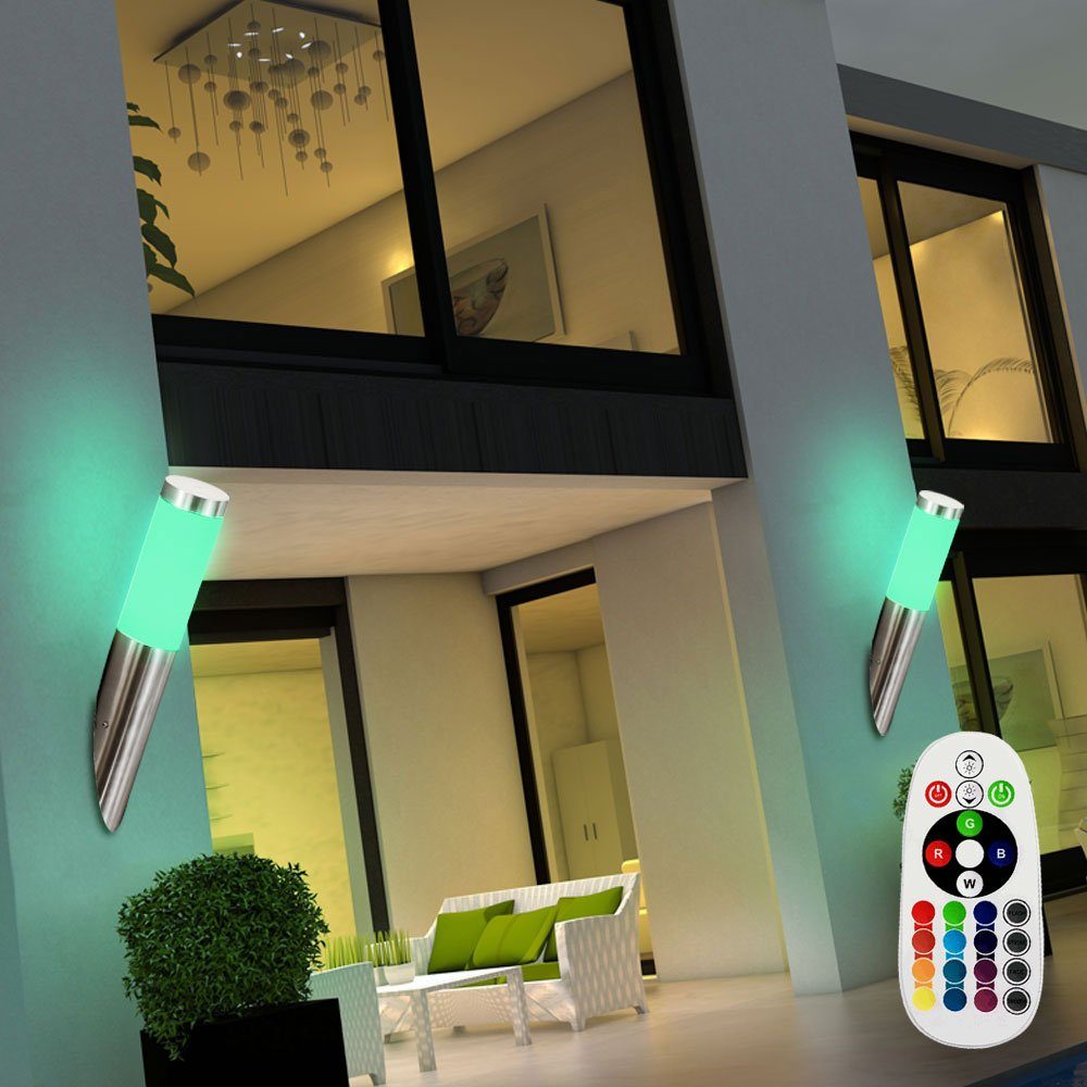 etc-shop Außen-Wandleuchte, Leuchtmittel inklusive, Warmweiß, Gartenlampe Farbwechsel, Außenwandlampe Fernbedienung 3x Fackellampe dimmbar LED