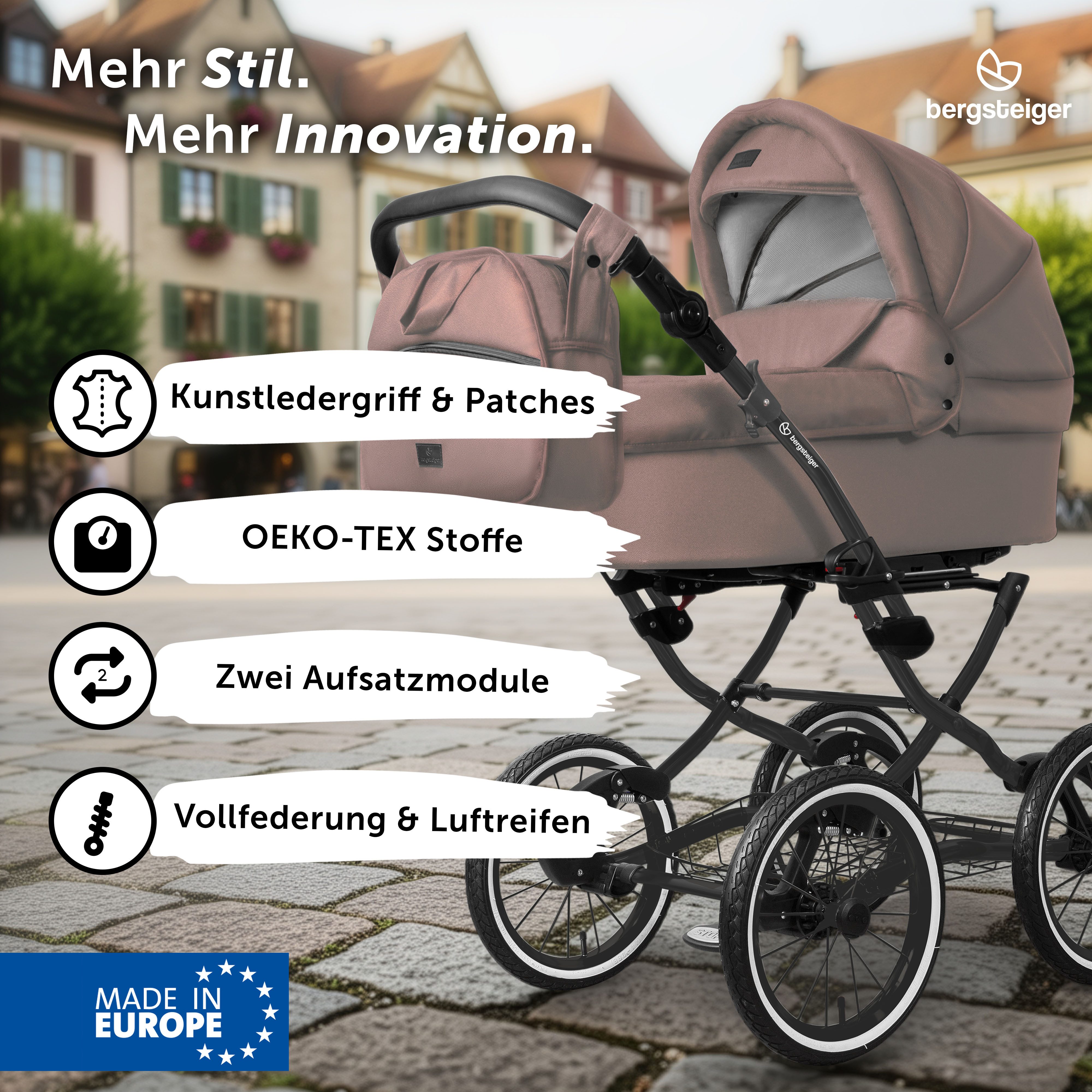 bergsteiger Kombi-Kinderwagen Venedig Retro-Kinderwagen 3in1, (10-tlg)