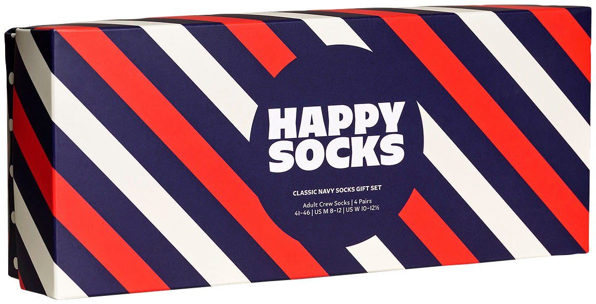 Happy Socks Socken & Navy 4-Pack Classic (Packung, 4-Paar) Dots Navy Set 2 Socks Stripes Gift Classic