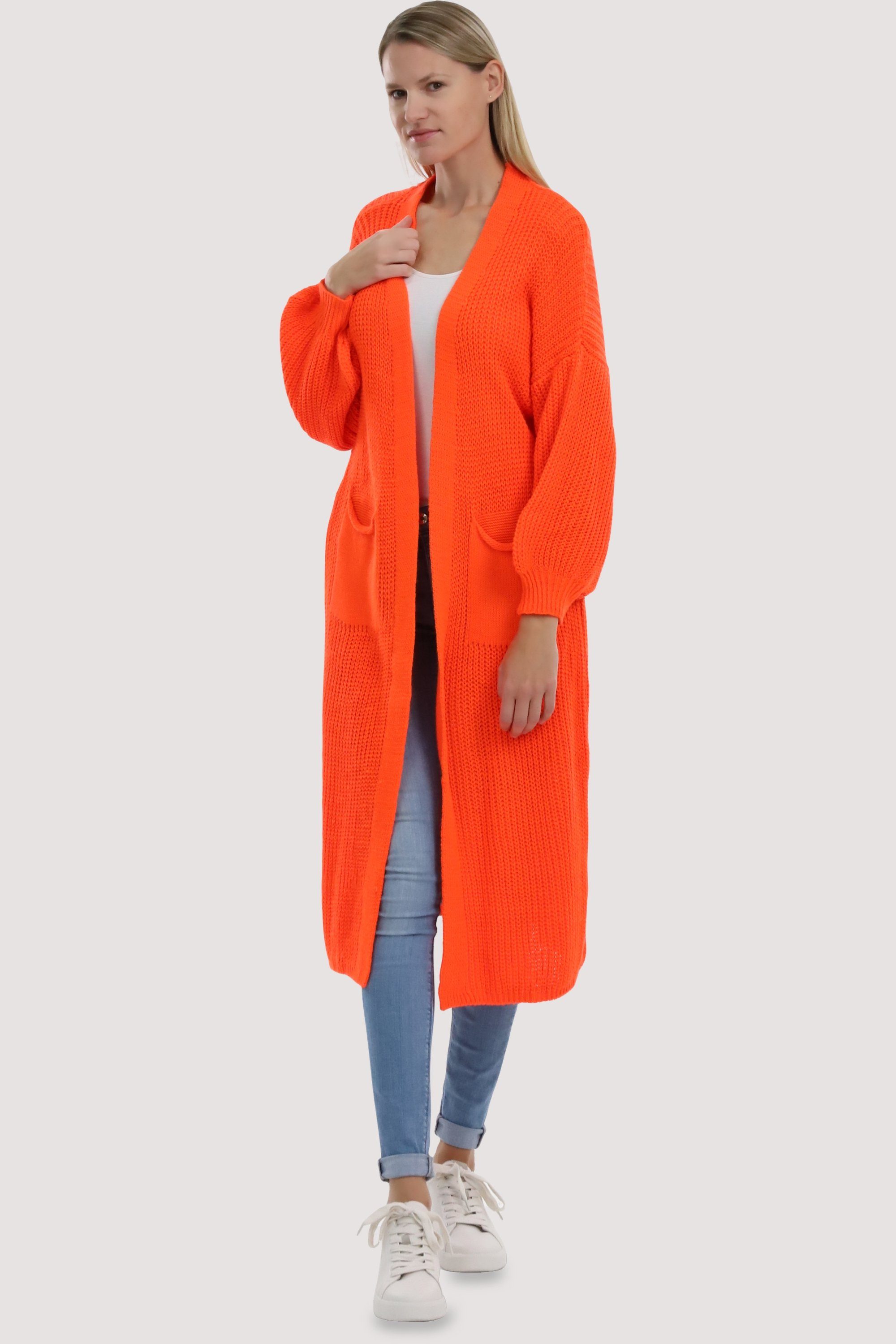 malito more than fashion 3151 in orange lässiger Longstrickjacke Grobstrick-Optik