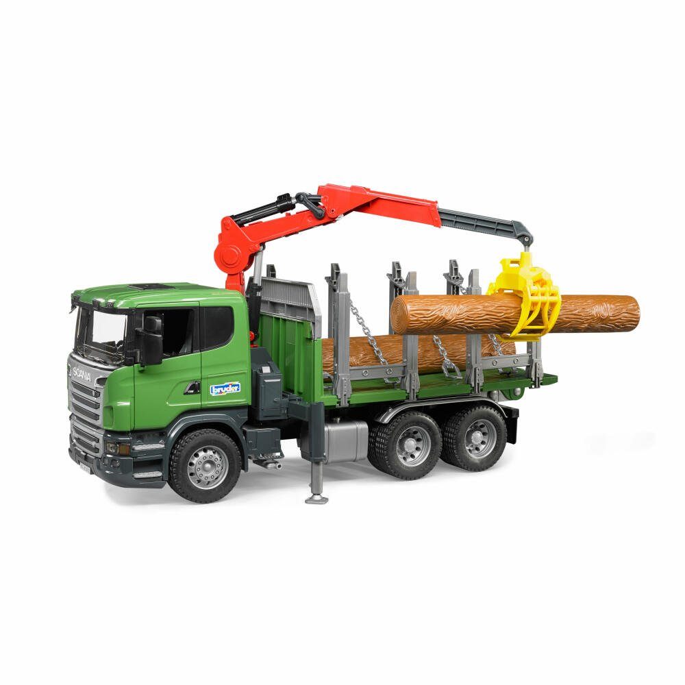 Bruder® Spielzeug-LKW SCANIA R-Serie Holztransport-LKW, Holz Lastkraftwagen  mit Ladekran Greifer 3 Baumstämmen, kinder Spielzeug Modell LKW mit Kran ab  4 Jahren, grün