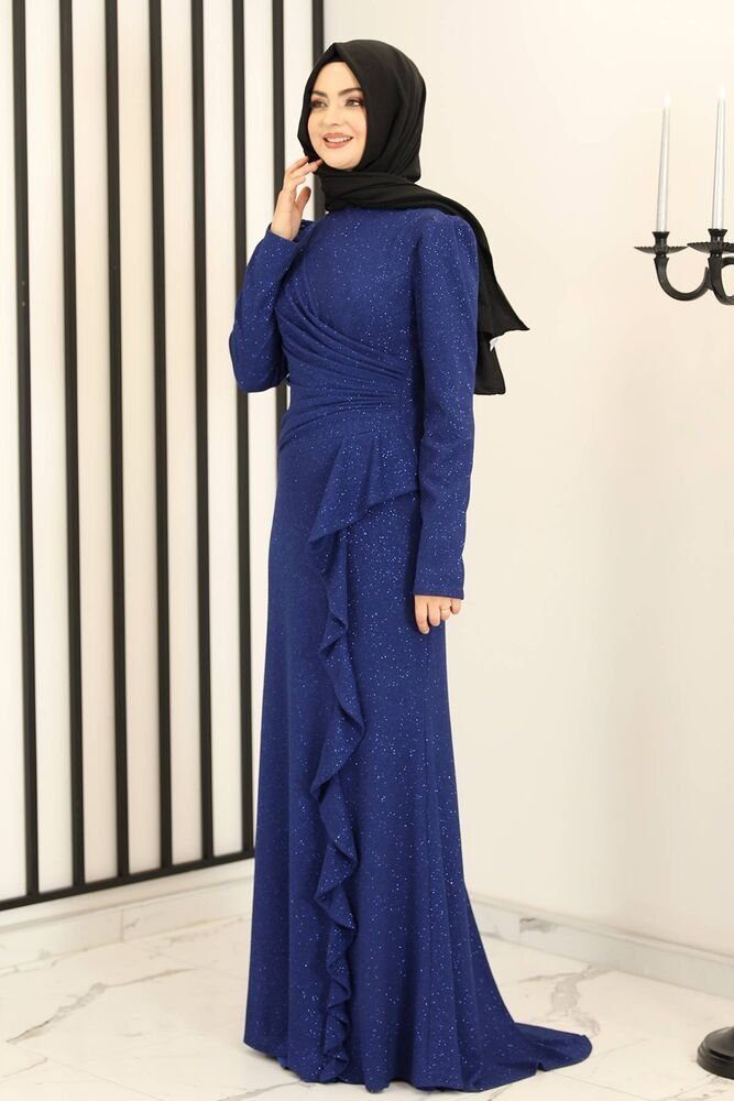 fashionshowcase Abendkleid Damen Glitzer Maxikleid mit Volant Abiye Abaya Hijab Mode Modest Fashion