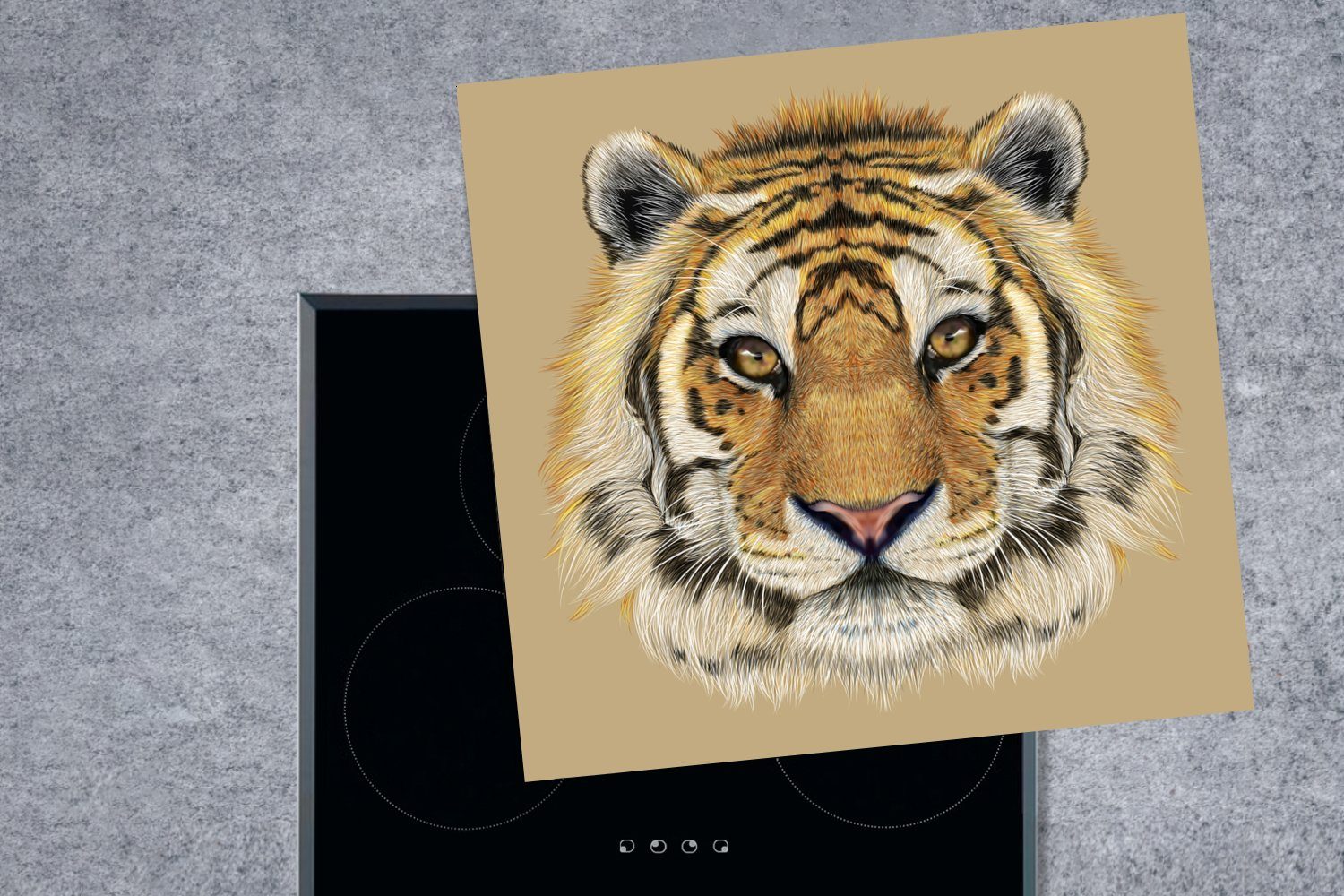- cm, Herdblende-/Abdeckplatte Vinyl, Tiger Arbeitsplatte (1 küche Tiere, - MuchoWow Jungtier tlg), 78x78 für Ceranfeldabdeckung,