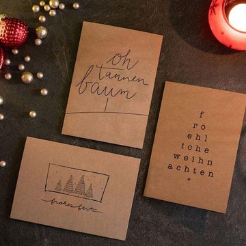 bigdaygraphix Weihnachtskarte 20 Weihnachtskarten ohne Umschläge, Klappkarten aus Kraftpapier